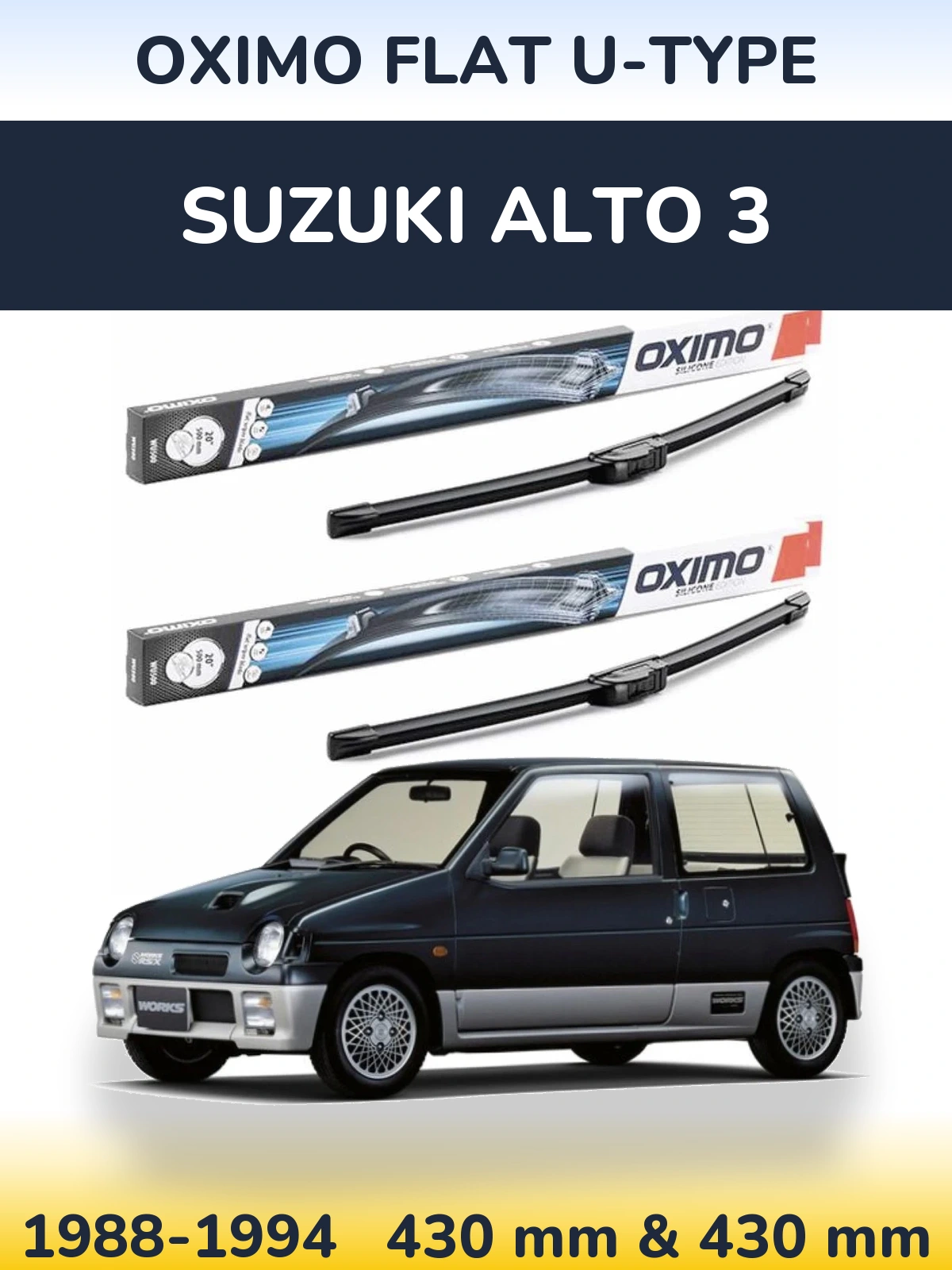Front wiper blade set Oximo Flat U-type 430 & 430 mm for Suzuki Alto 3 1988-1994