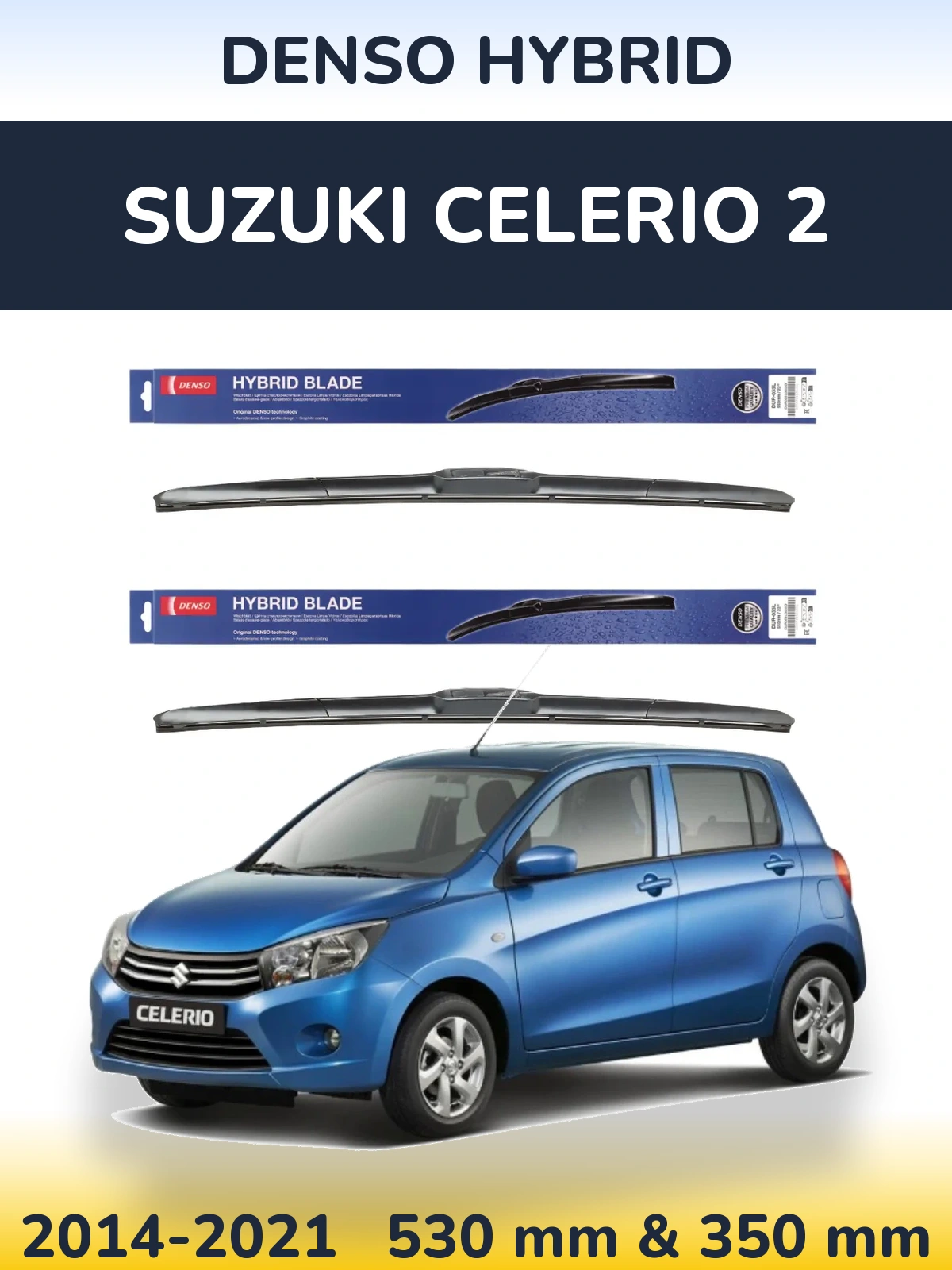 Front wiper blade set Denso Hybrid 530 & 350 mm for Suzuki Celerio 2 2014-2021