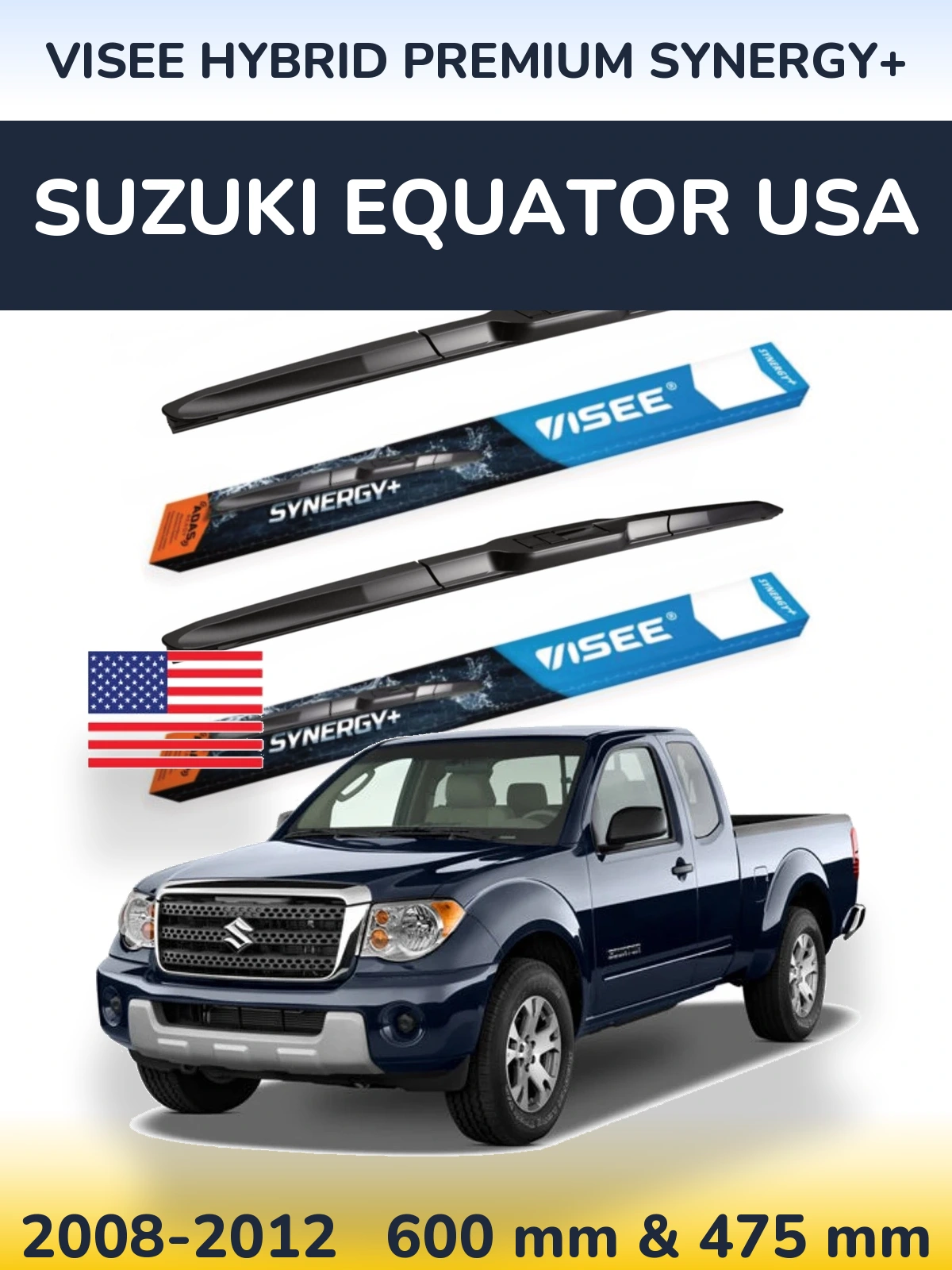 Комплект передніх щіток VISEE HYBRID PREMIUM SYNERGY+ 600 & 475 мм для Suzuki Equator USA 2008-2012