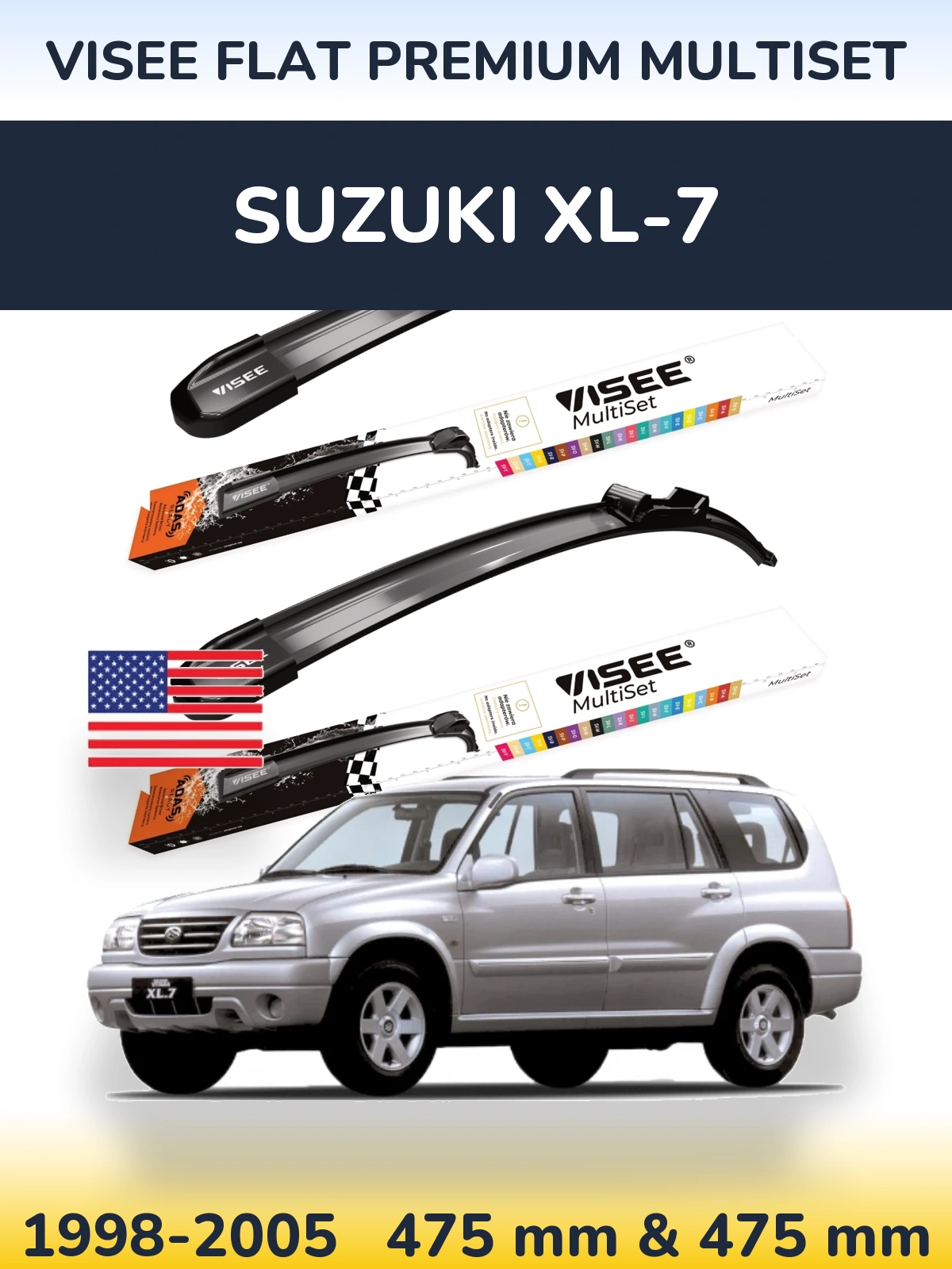 Front wiper blade set VISEE FLAT PREMIUM MultiSet 475 & 475 mm for Suzuki XL-7 1998-2005
