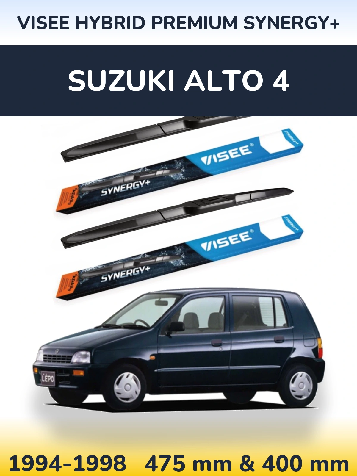 Front wiper blade set VISEE HYBRID PREMIUM SYNERGY+ 475 & 400 mm for Suzuki Alto 4 1994-1998