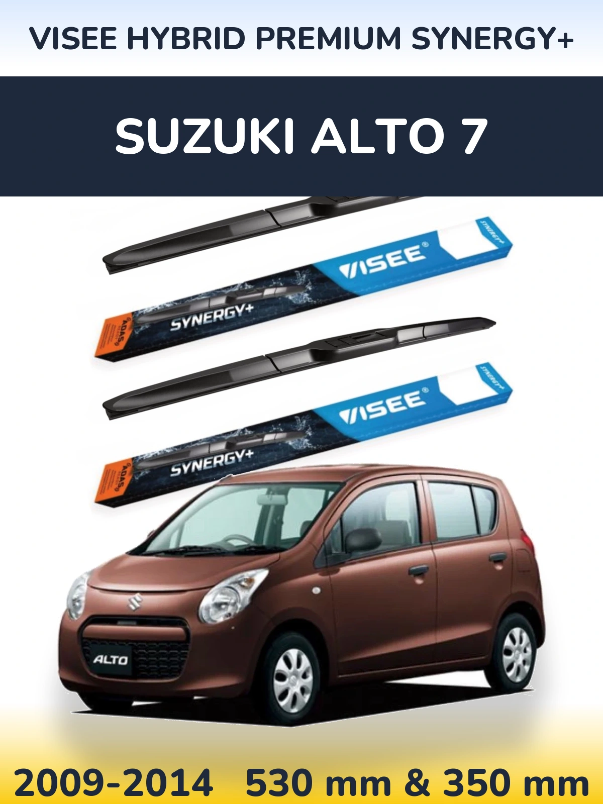 Front wiper blade set VISEE HYBRID PREMIUM SYNERGY+ 530 & 350 mm for Suzuki Alto 7 2009-2014