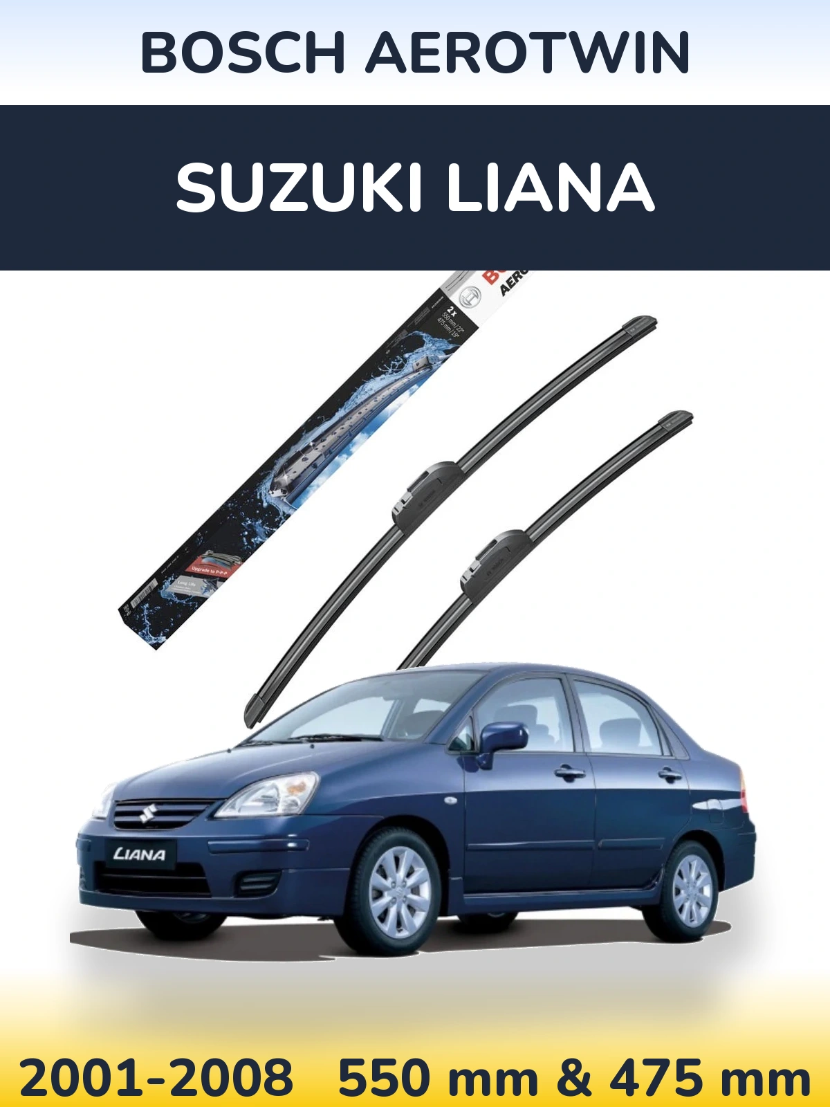 Front wiper blade set BOSCH AeroTwin 550 & 475 mm for Suzuki Liana 2001-2008