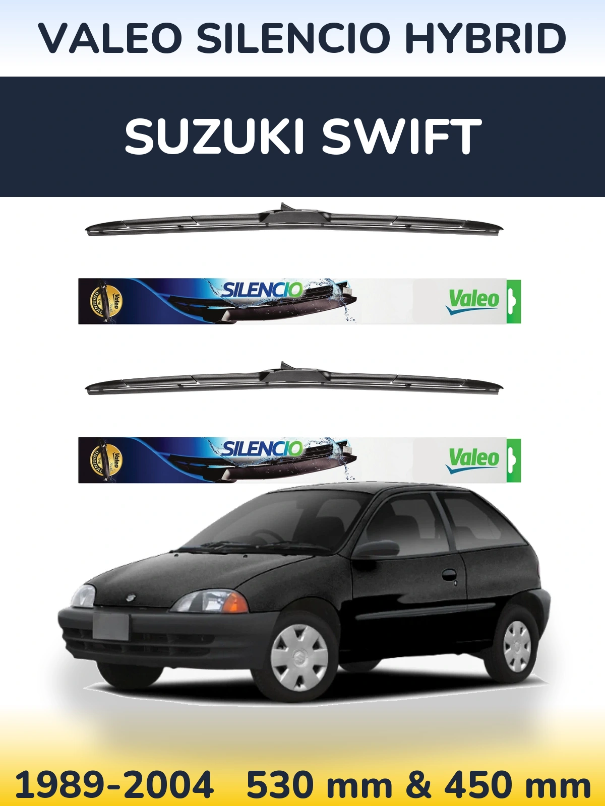 Front wiper blade set Valeo Silencio Hybrid 530 & 450 mm for Suzuki Swift 1989-2004