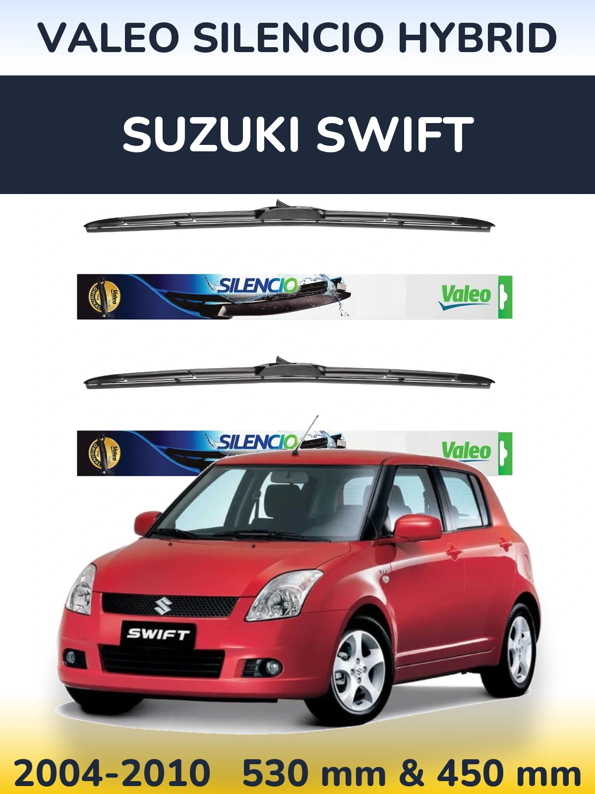 Front wiper blade set Valeo Silencio Hybrid 530 & 450 mm for Suzuki Swift 2004-2010