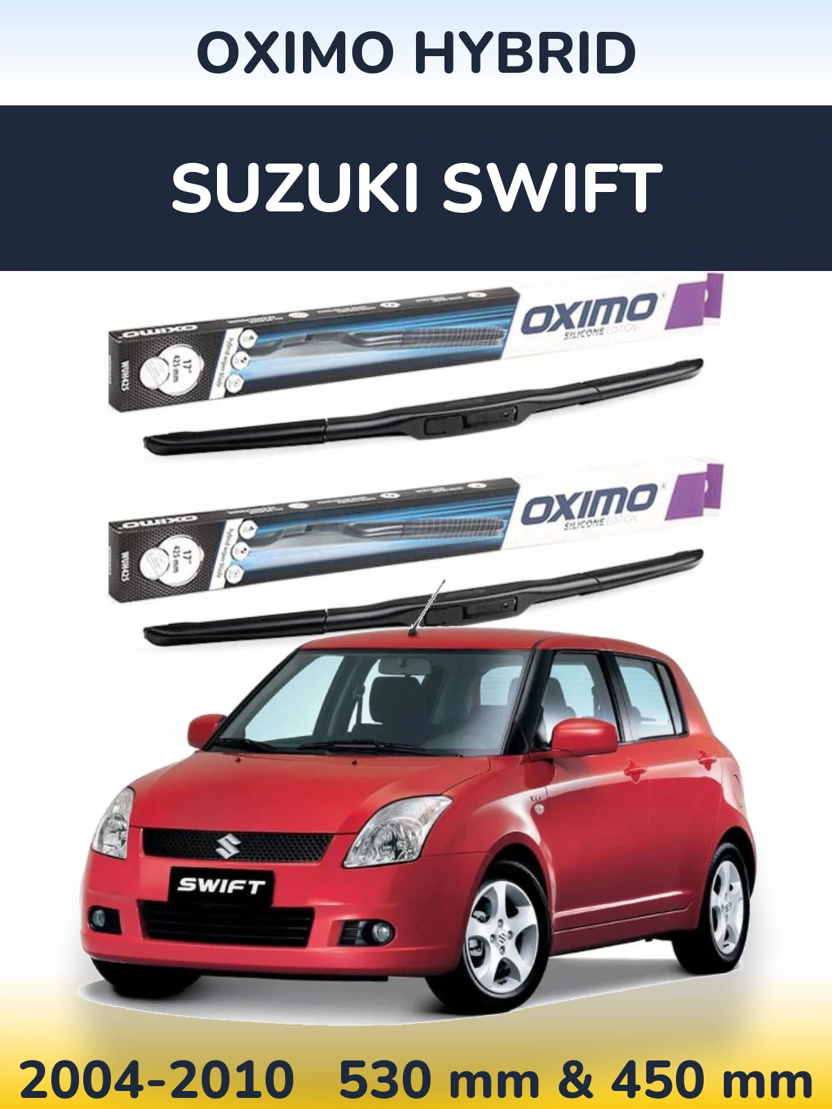 Комплект передних дворников Oximo Hybrid 530 & 450 мм для Suzuki Swift 2004-2010