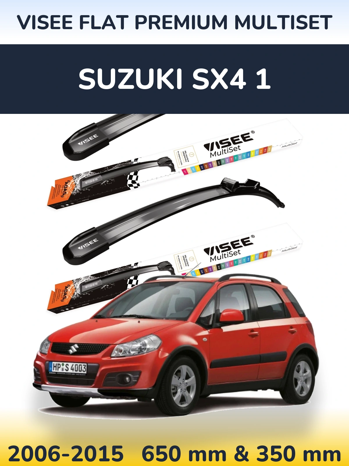 Front wiper blade set VISEE FLAT PREMIUM MultiSet 650 & 350 mm for Suzuki SX4 1 2006-2015