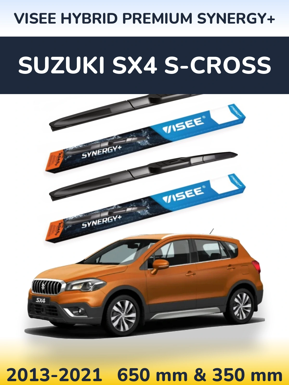 Front wiper blade set VISEE HYBRID PREMIUM SYNERGY+ 650 & 350 mm for Suzuki SX4 S-Cross 2013-2021