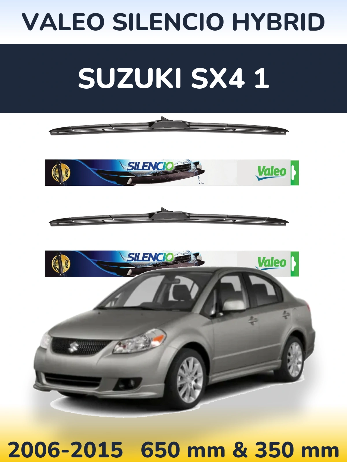 Front wiper blade set Valeo Silencio Hybrid 650 & 350 mm for Suzuki SX4 1 2006-2015