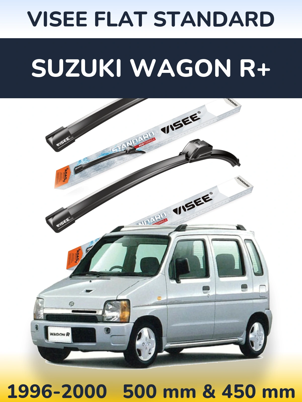 Front wiper blade set VISEE FLAT STANDARD 500 & 450 mm for Suzuki Wagon R+ 1996-2000