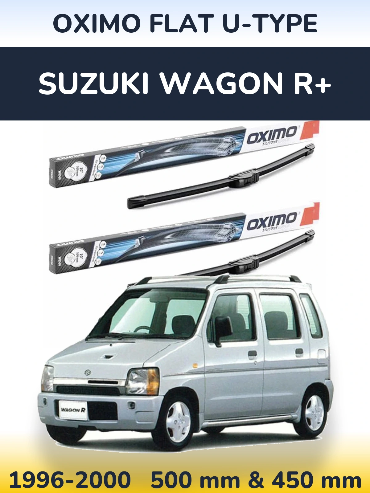Комплект передних дворников Oximo Flat U-type 500 & 450 мм для Suzuki Wagon R+ 1996-2000
