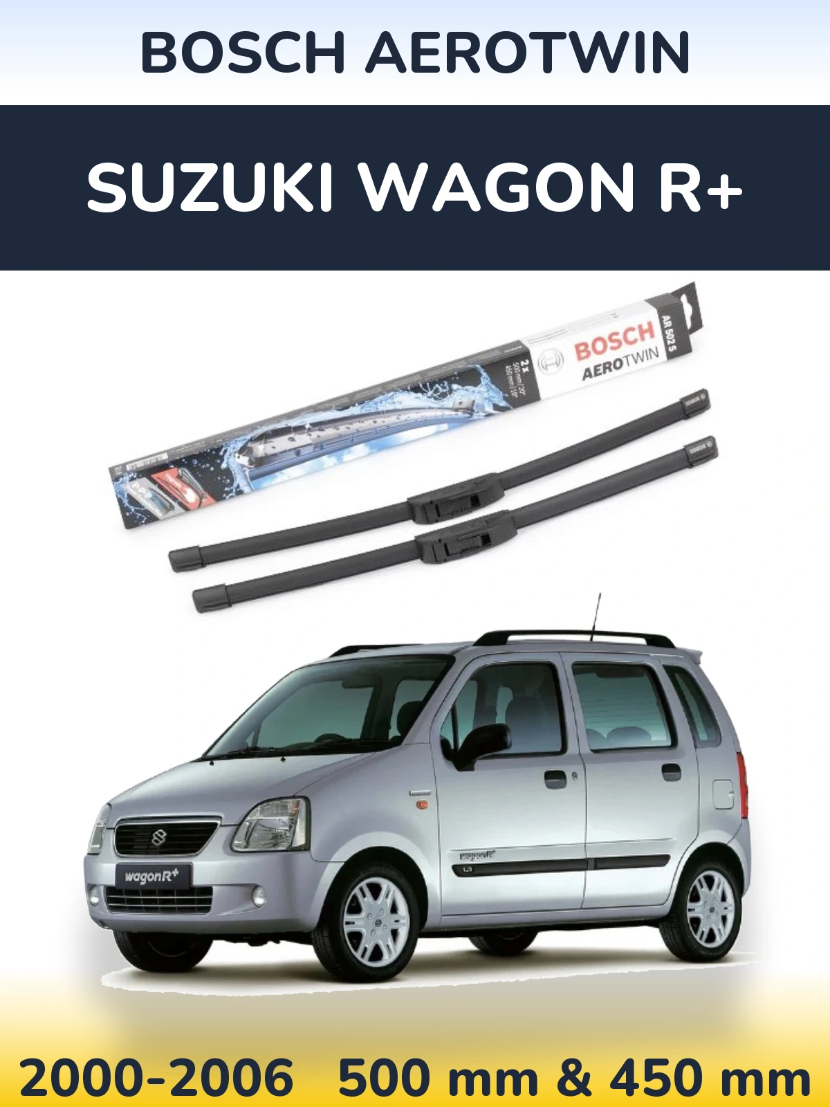 Комплект передних дворников BOSCH AeroTwin 500 & 450 мм для Suzuki Wagon R+ 2000-2006