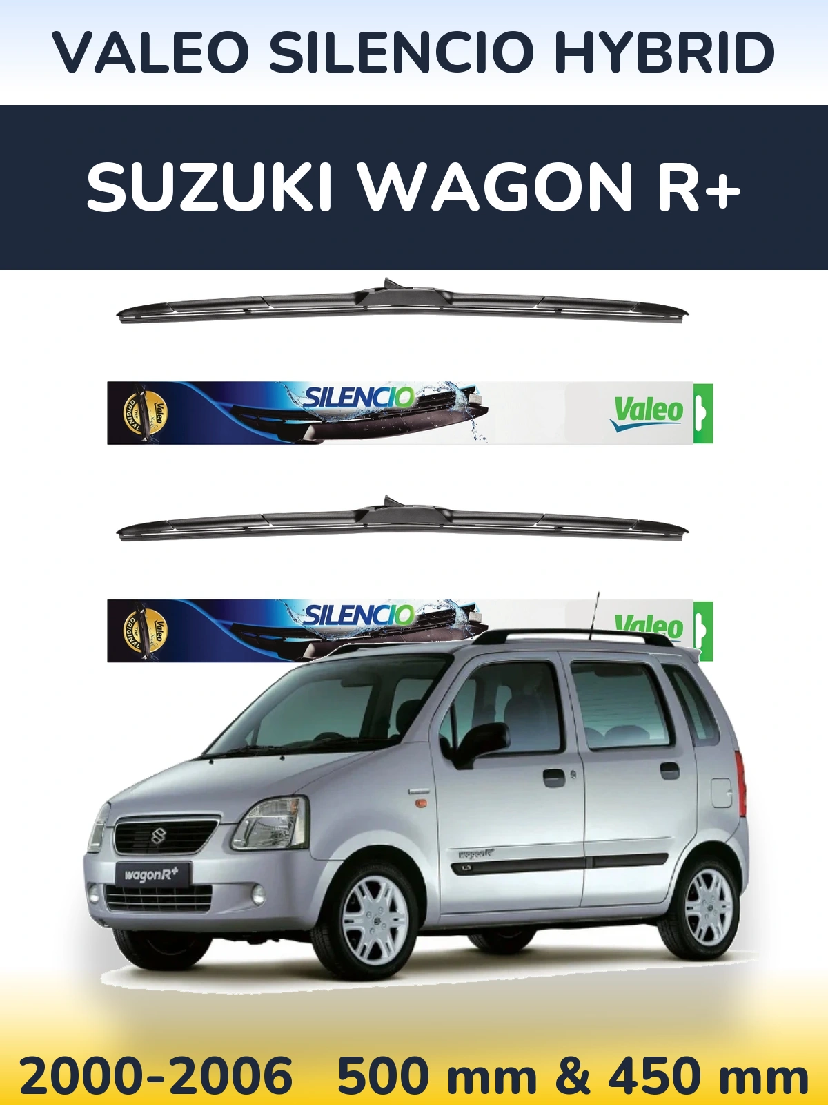 Front wiper blade set Valeo Silencio Hybrid 500 & 450 mm for Suzuki Wagon R+ 2000-2006