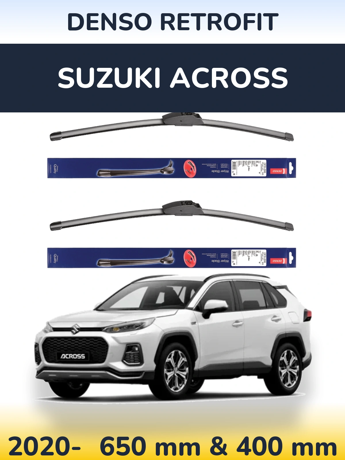 Front wiper blade set Denso Retrofit 650 & 400 mm for Suzuki Across 2020-2026