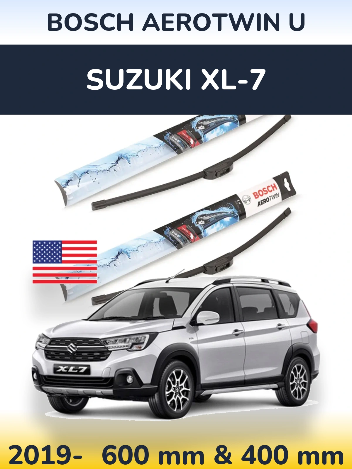 Комплект передних дворников BOSCH AeroTwin U 600 & 400 мм для Suzuki XL-7 2019-2026