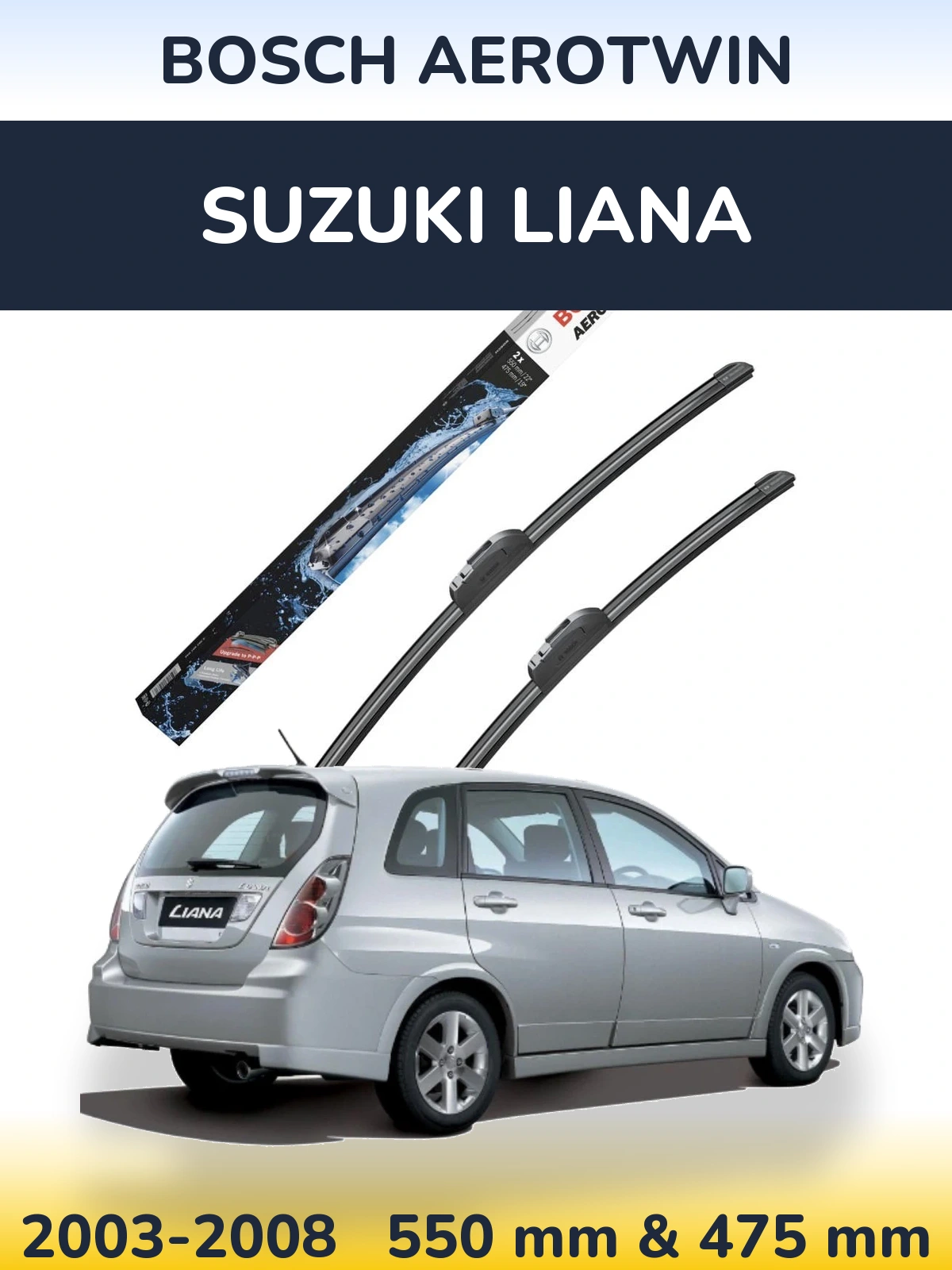 Front wiper blade set BOSCH AeroTwin 550 & 475 mm for Suzuki Liana 2003-2008