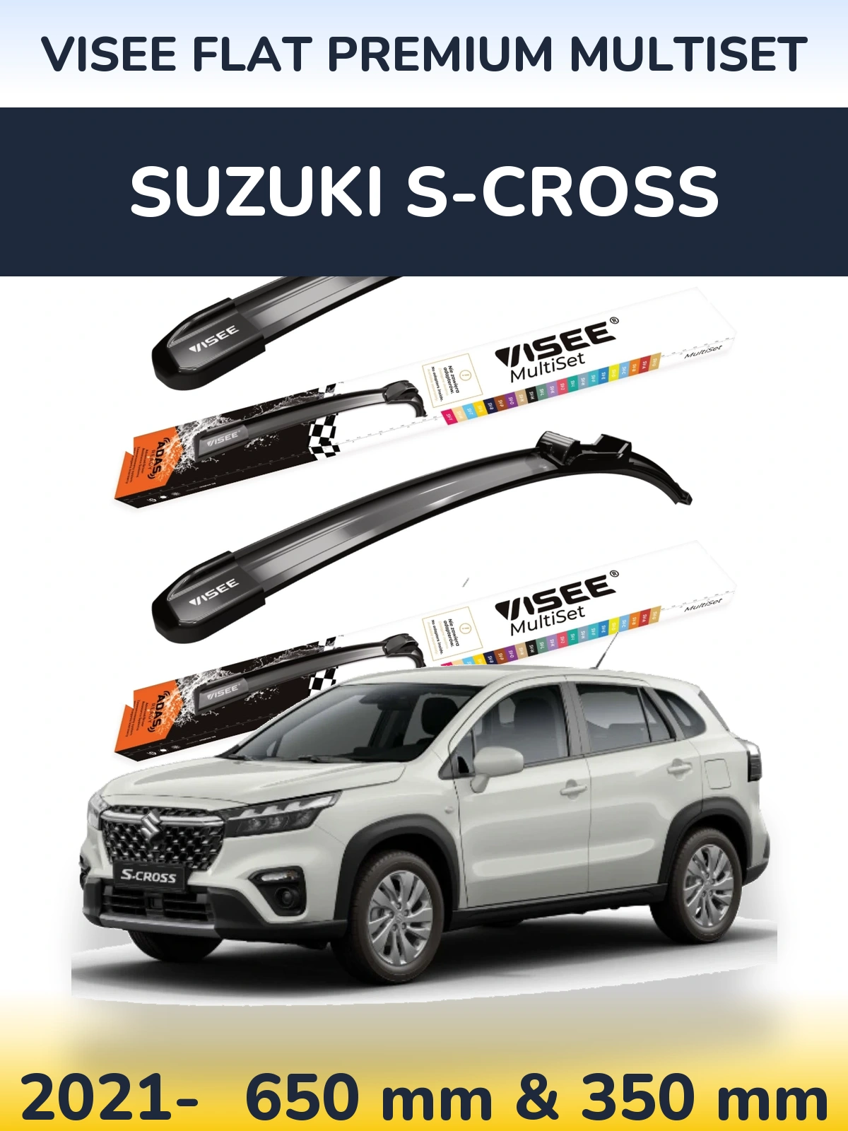 Front wiper blade set VISEE FLAT PREMIUM MultiSet 650 & 350 mm for Suzuki S-Cross 2021-2026
