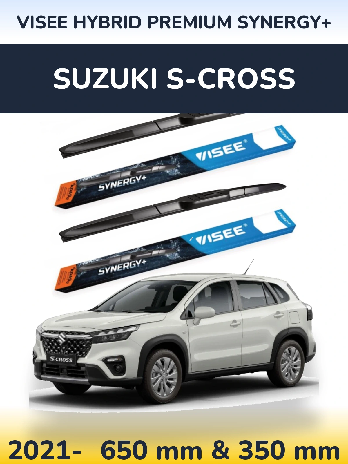 Front wiper blade set VISEE HYBRID PREMIUM SYNERGY+ 650 & 350 mm for Suzuki S-Cross 2021-2026