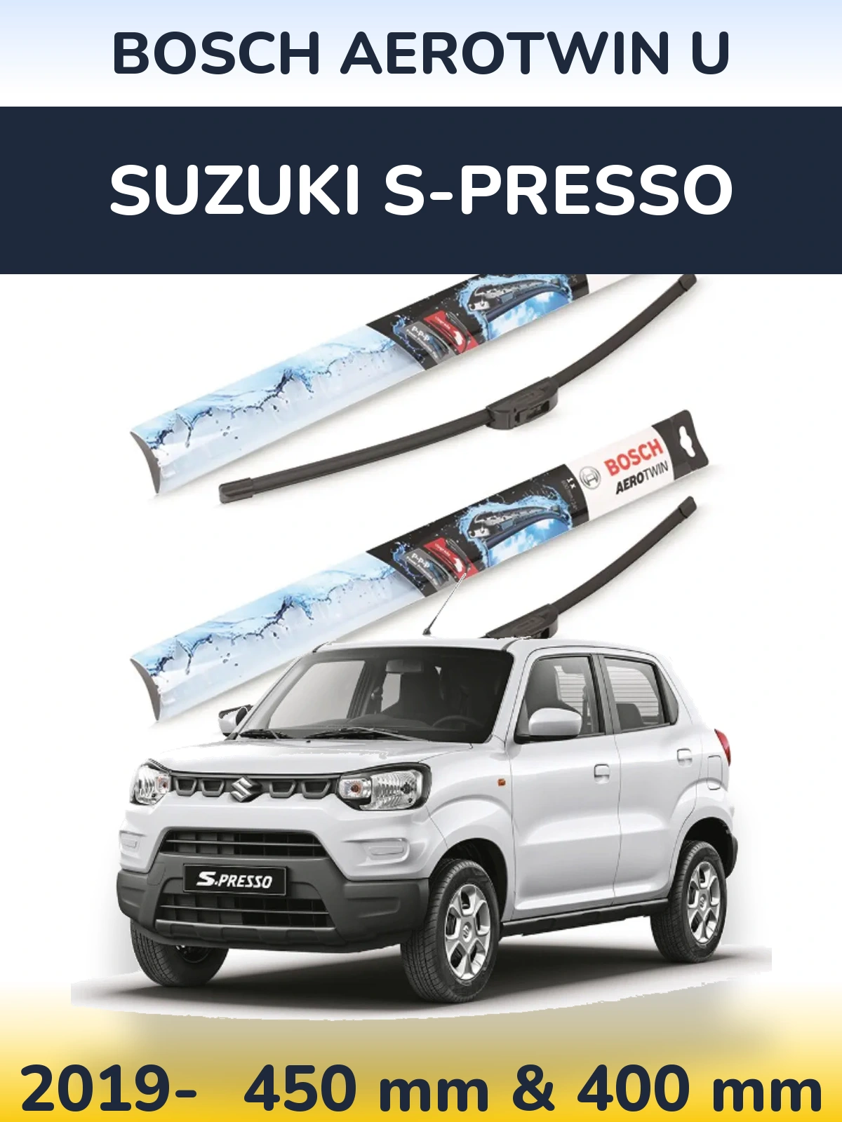 Комплект передних дворников BOSCH AeroTwin U 450 & 400 мм для Suzuki S-Presso 2019-2026