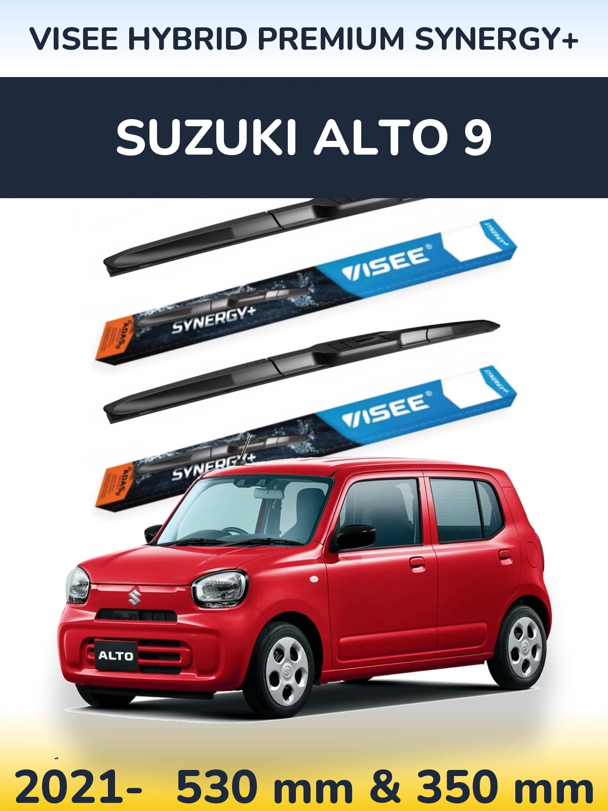 Front wiper blade set VISEE HYBRID PREMIUM SYNERGY+ 530 & 350 mm for Suzuki Alto 9 2021-2026