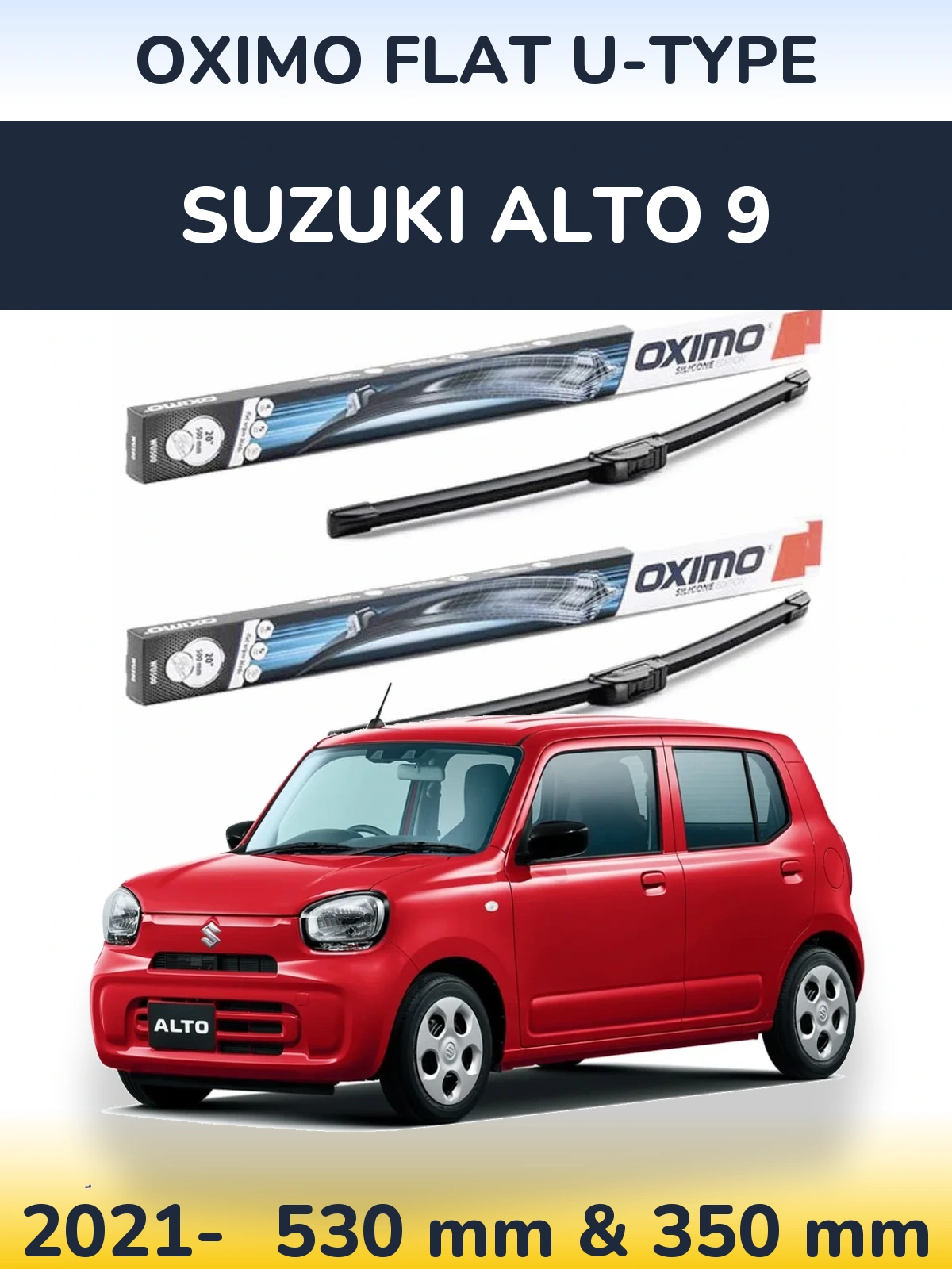 Комплект передних дворников Oximo Flat U-type 530 & 350 мм для Suzuki Alto 9 2021-2026