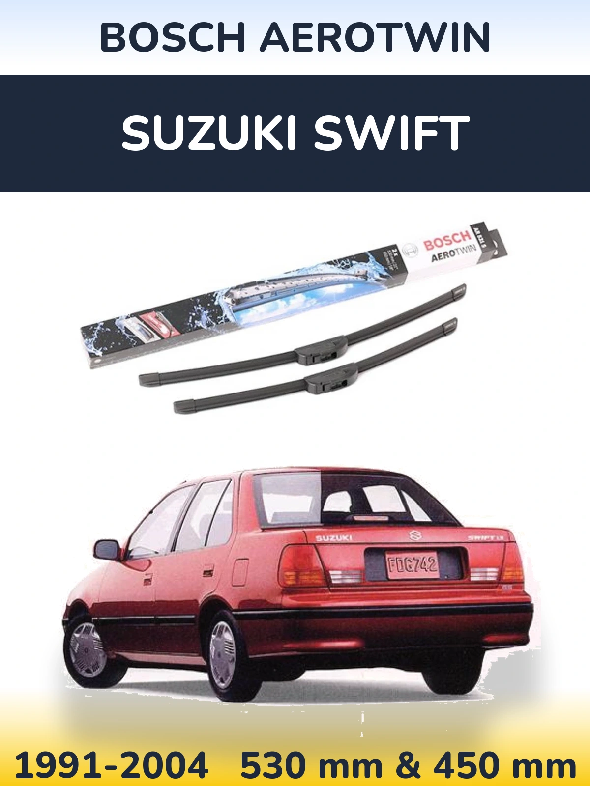 Комплект передніх щіток BOSCH AeroTwin 530 & 450 мм для Suzuki Swift 1991-2004