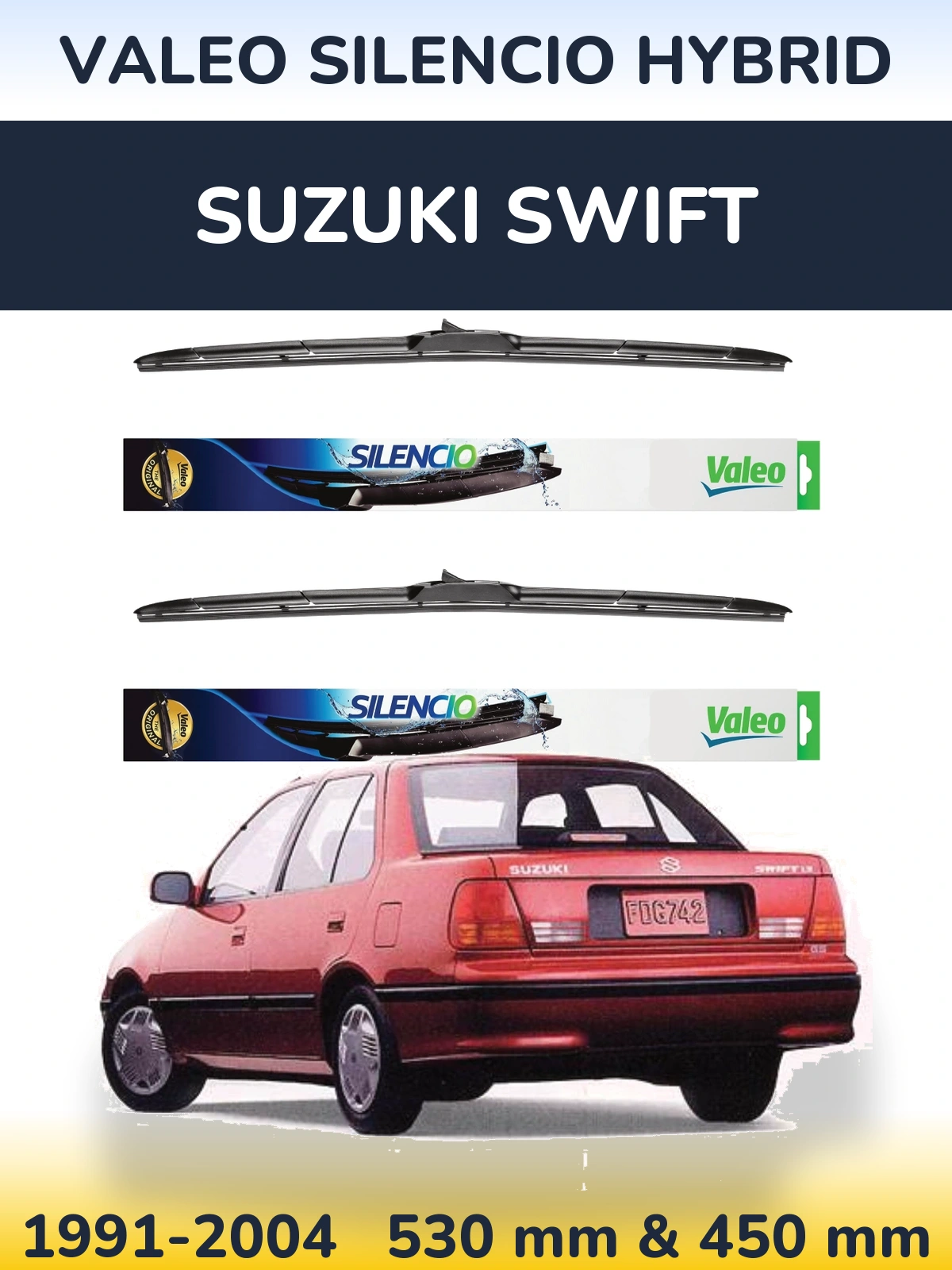 Front wiper blade set Valeo Silencio Hybrid 530 & 450 mm for Suzuki Swift 1991-2004