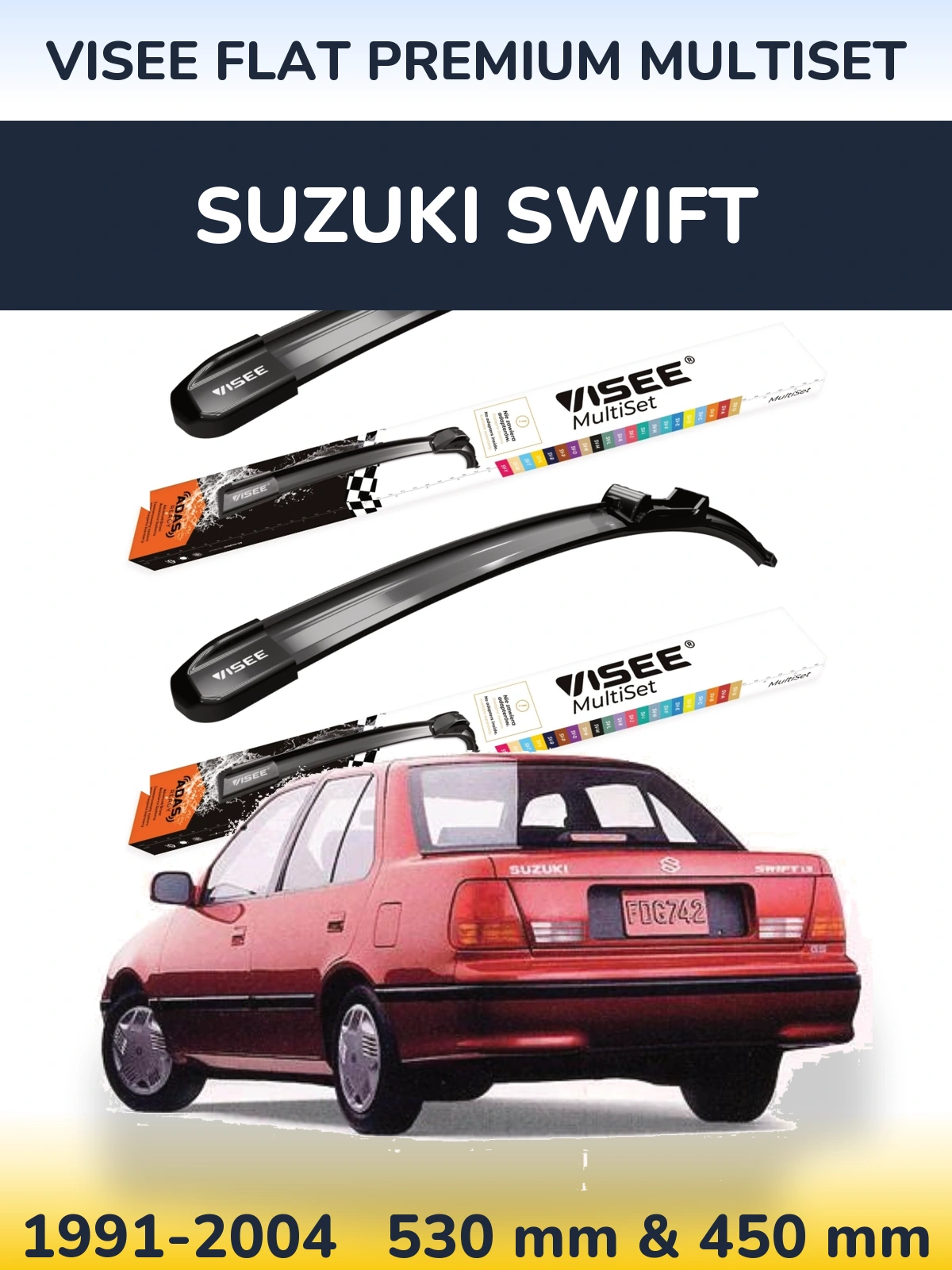 Front wiper blade set VISEE FLAT PREMIUM MultiSet 530 & 450 mm for Suzuki Swift 1991-2004