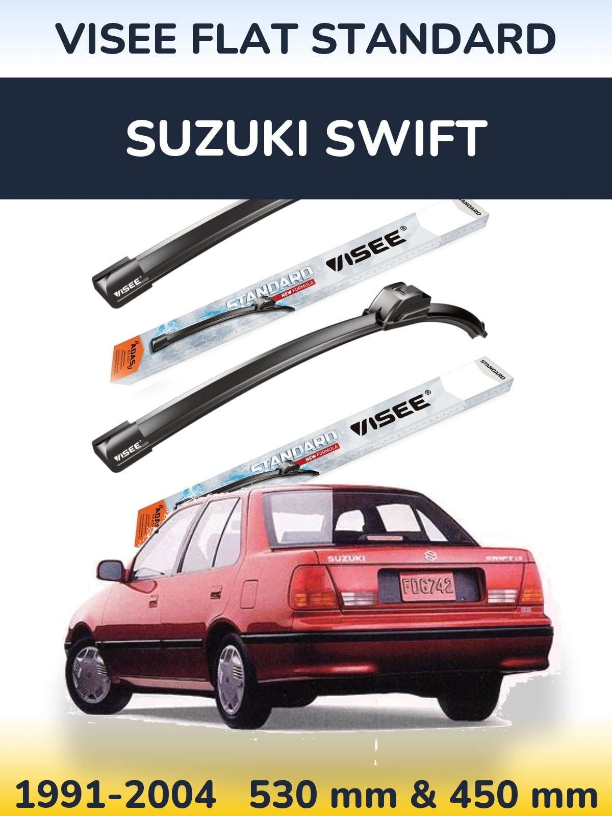 Front wiper blade set VISEE FLAT STANDARD 530 & 450 mm for Suzuki Swift 1991-2004