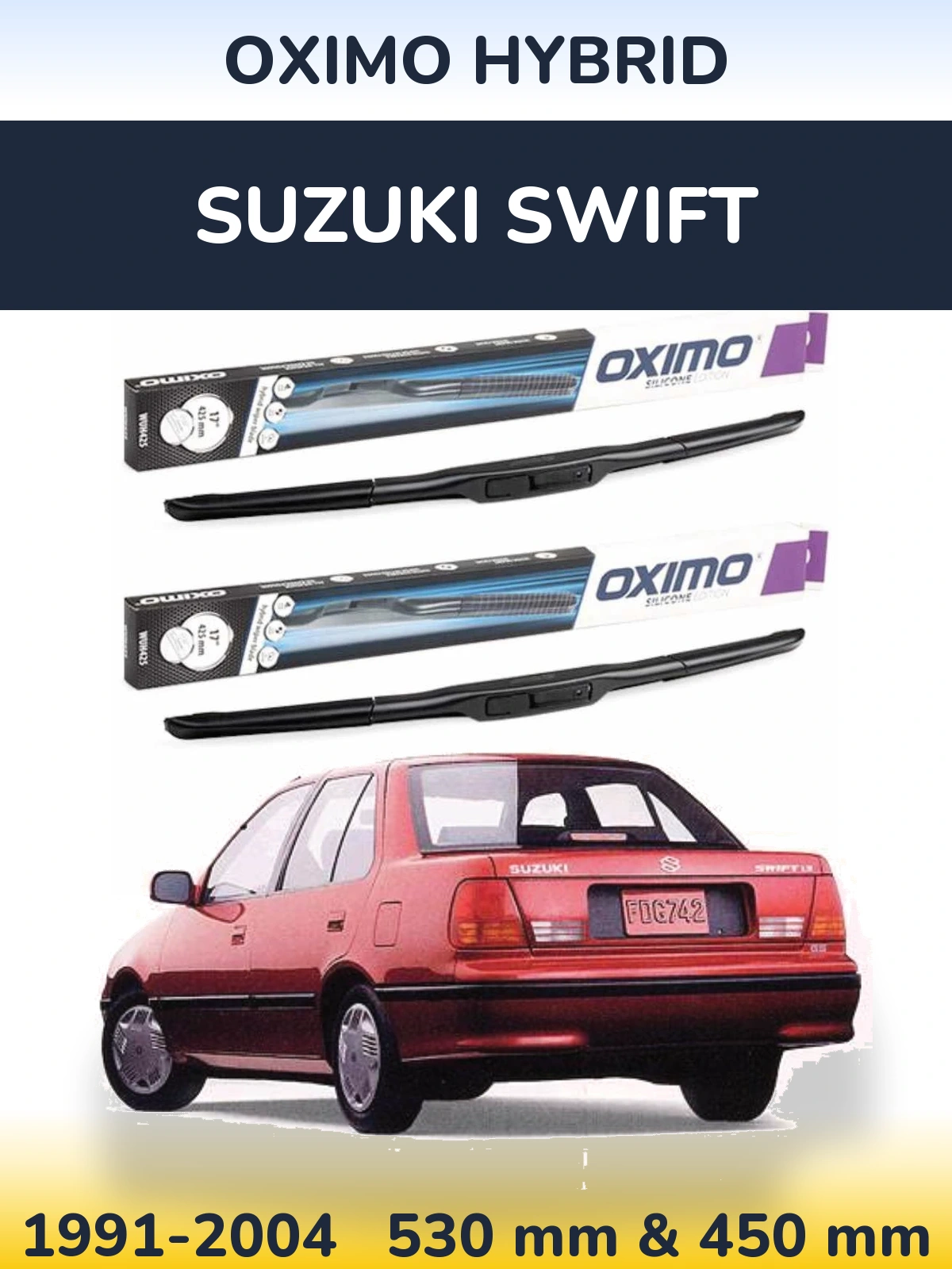 Front wiper blade set Oximo Hybrid 530 & 450 mm for Suzuki Swift 1991-2004
