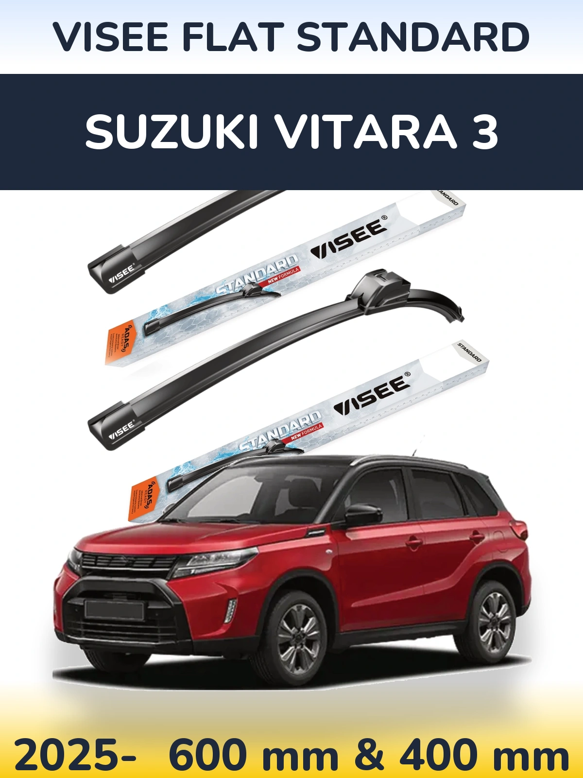 Front wiper blade set VISEE FLAT STANDARD 600 & 400 mm for Suzuki Vitara 3 2025-2026