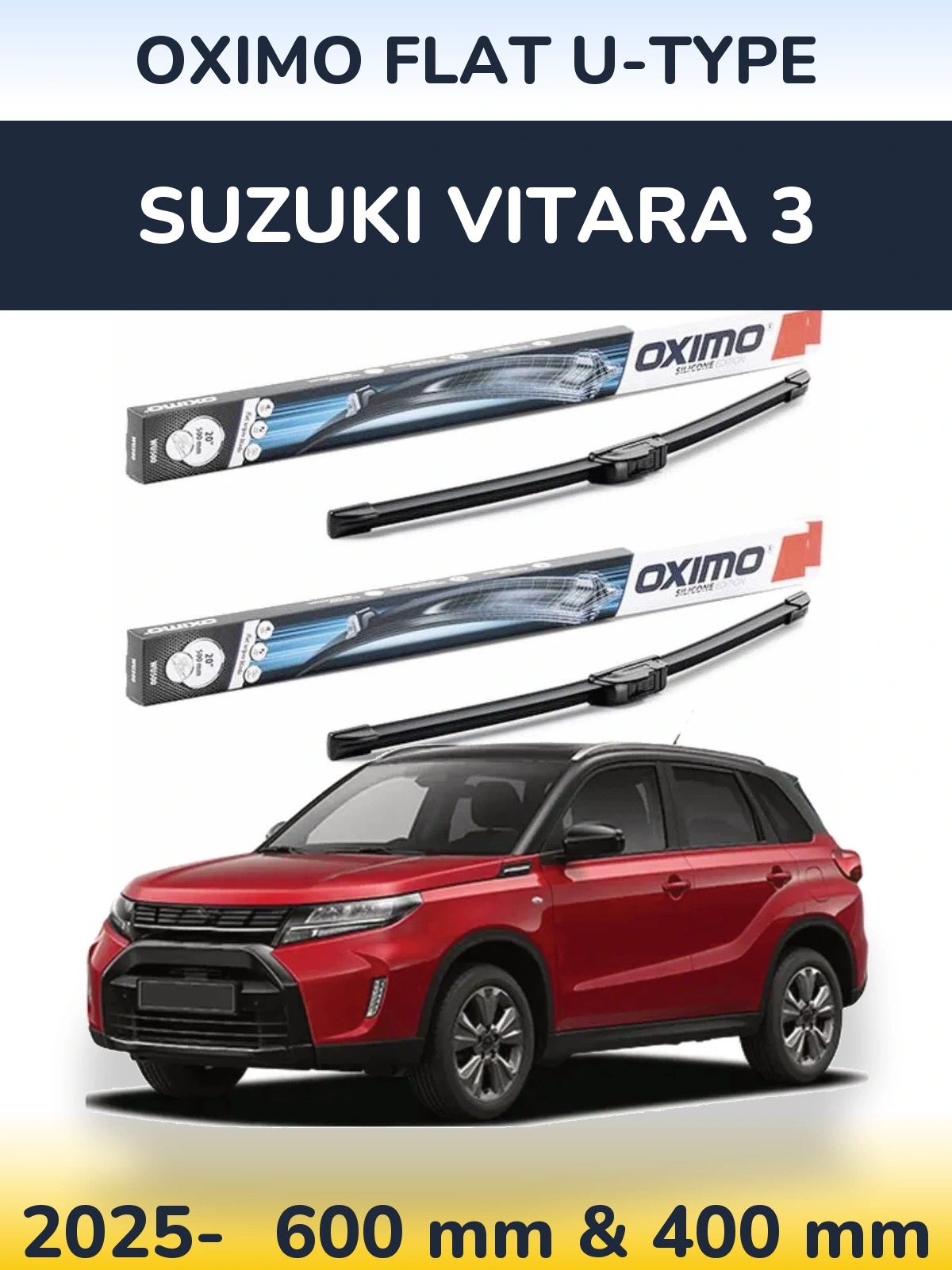 Комплект передних дворников Oximo Flat U-type 600 & 400 мм для Suzuki Vitara 3 2025-2026