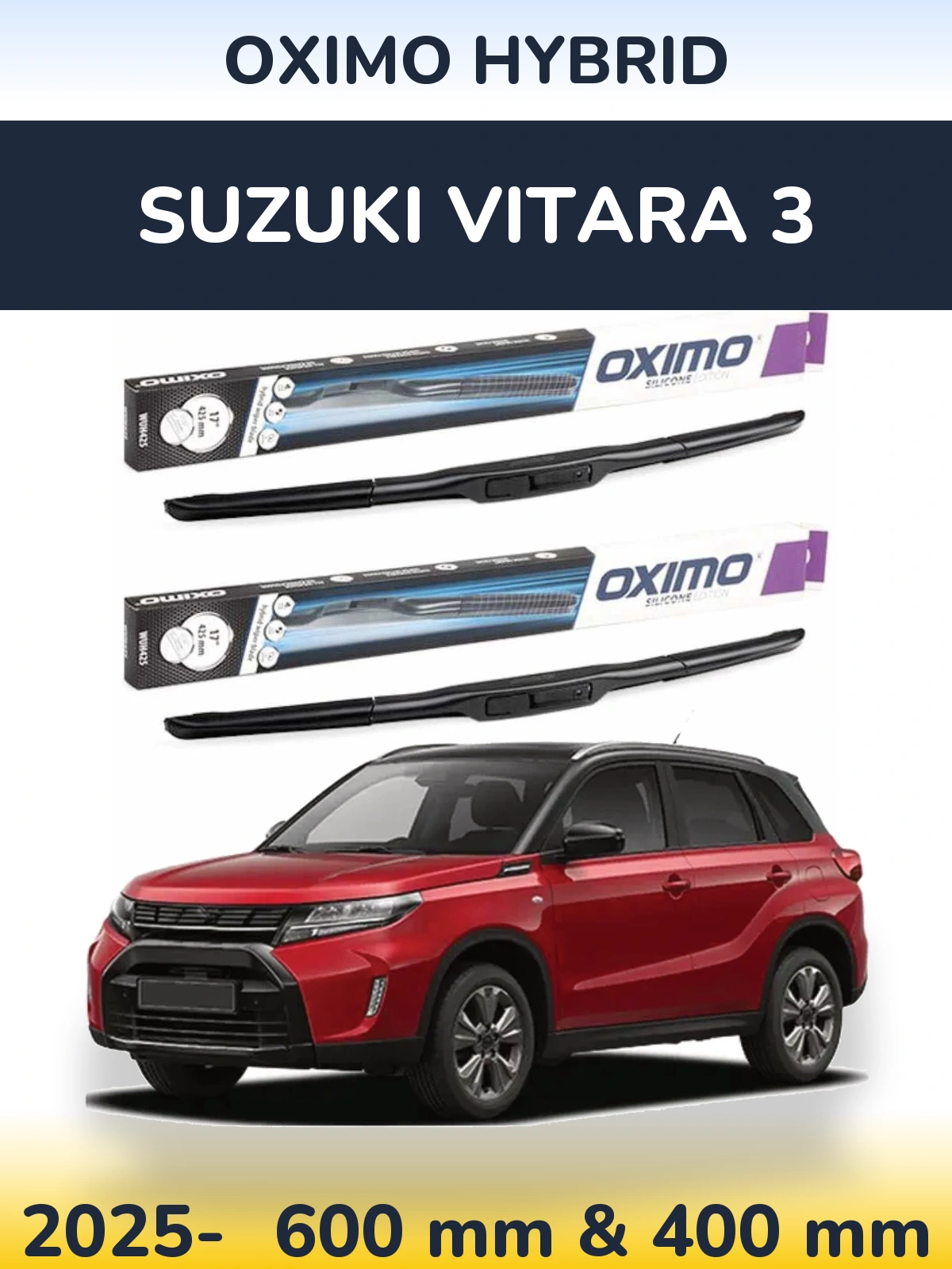Front wiper blade set Oximo Hybrid 600 & 400 mm for Suzuki Vitara 3 2025-2026