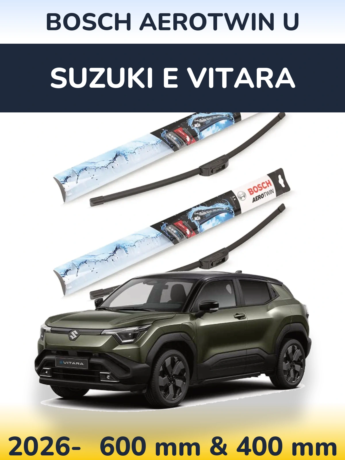 Комплект передних дворников BOSCH AeroTwin U 600 & 400 мм для Suzuki e Vitara 2026-2026