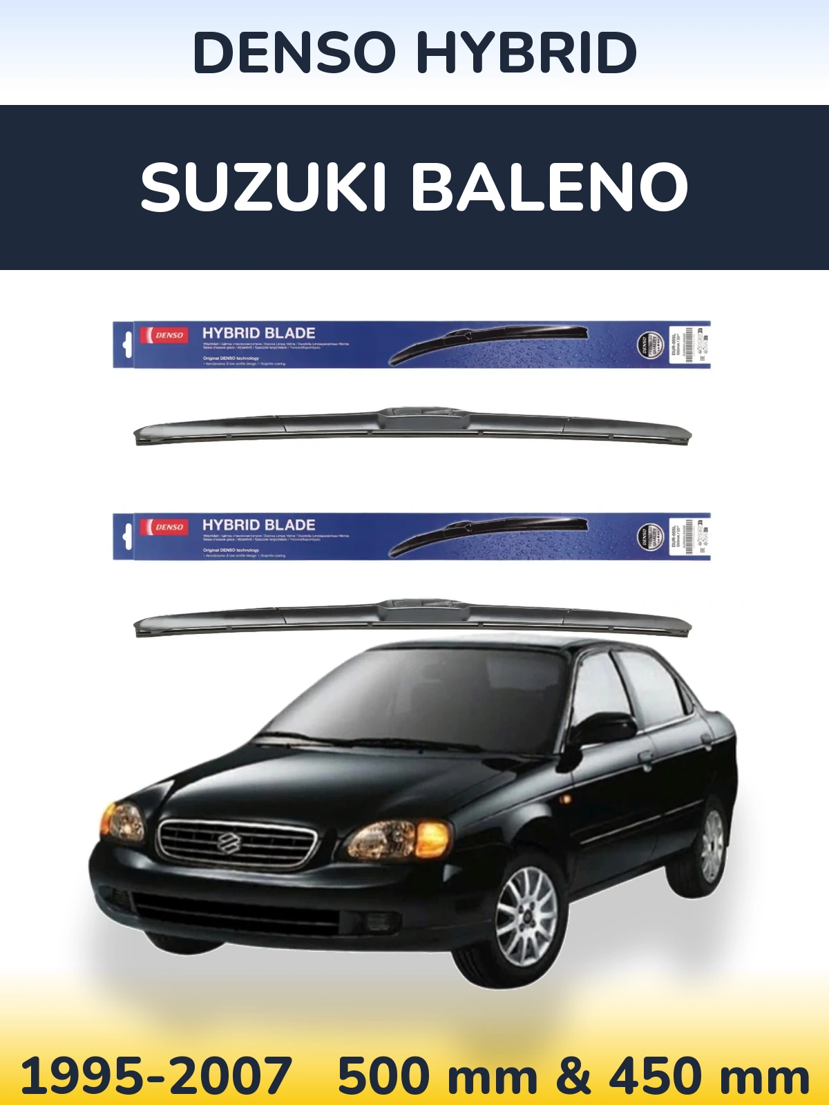 Комплект передних дворников Denso Hybrid 500 & 450 мм для Suzuki Baleno 1995-2007