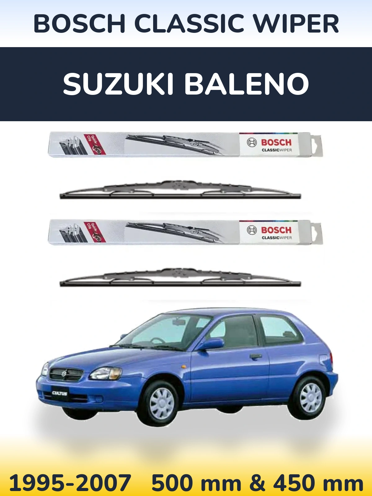 Комплект передних дворников BOSCH Classic Wiper 500 & 450 мм для Suzuki Baleno 1995-2007