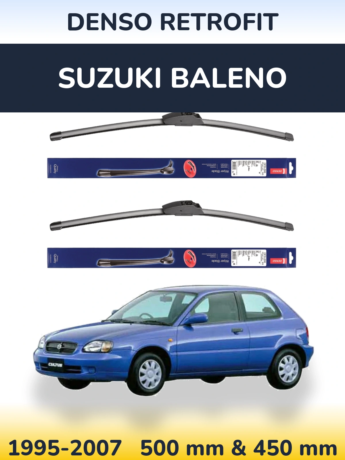 Комплект передніх щіток Denso Retrofit 500 & 450 мм для Suzuki Baleno 1995-2007