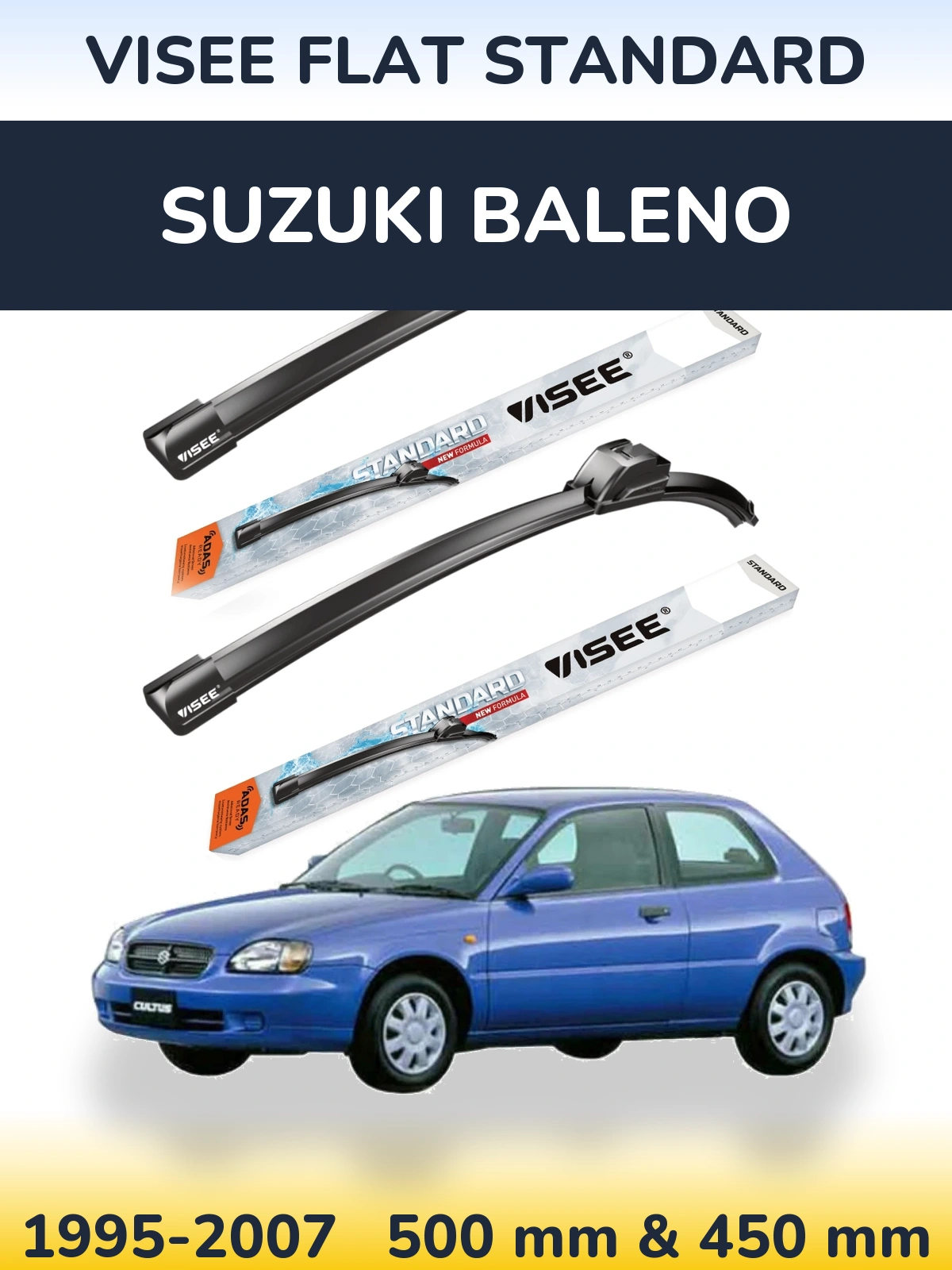 Комплект передних дворников VISEE FLAT STANDARD 500 & 450 мм для Suzuki Baleno 1995-2007