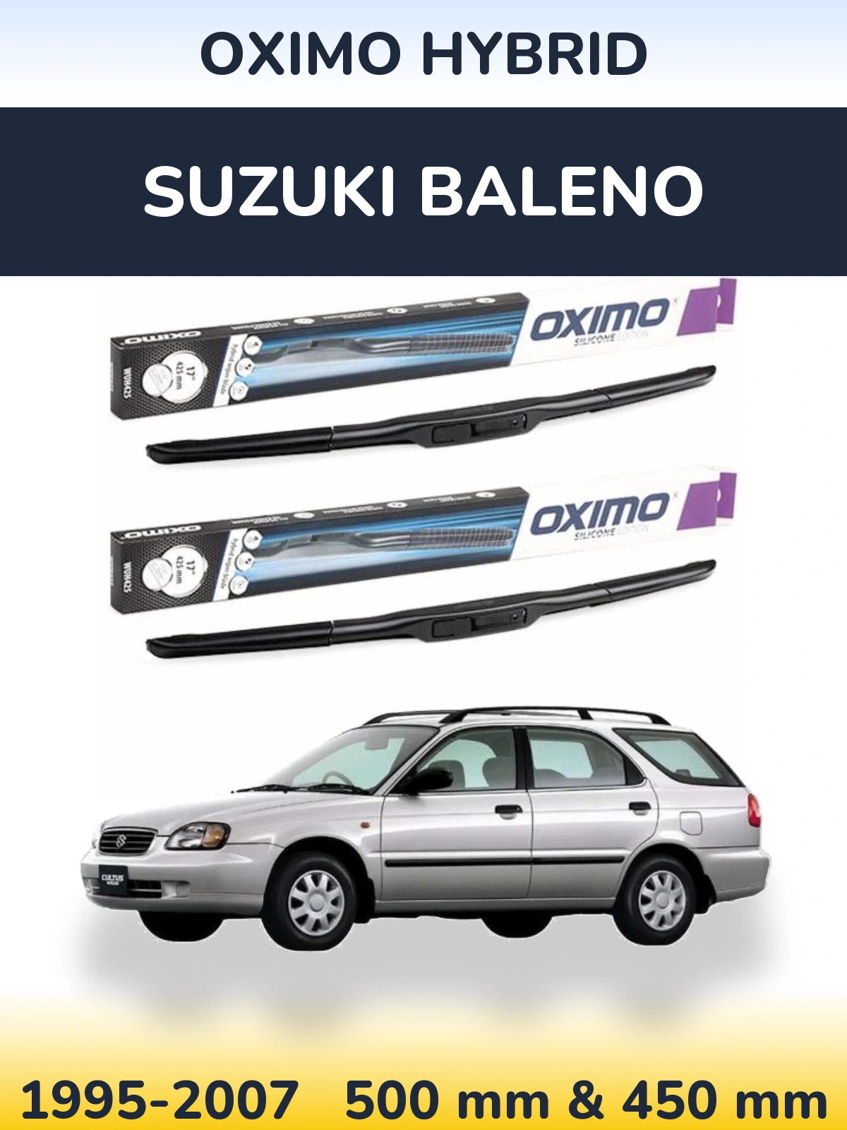 Комплект передних дворников Oximo Hybrid 500 & 450 мм для Suzuki Baleno 1995-2007