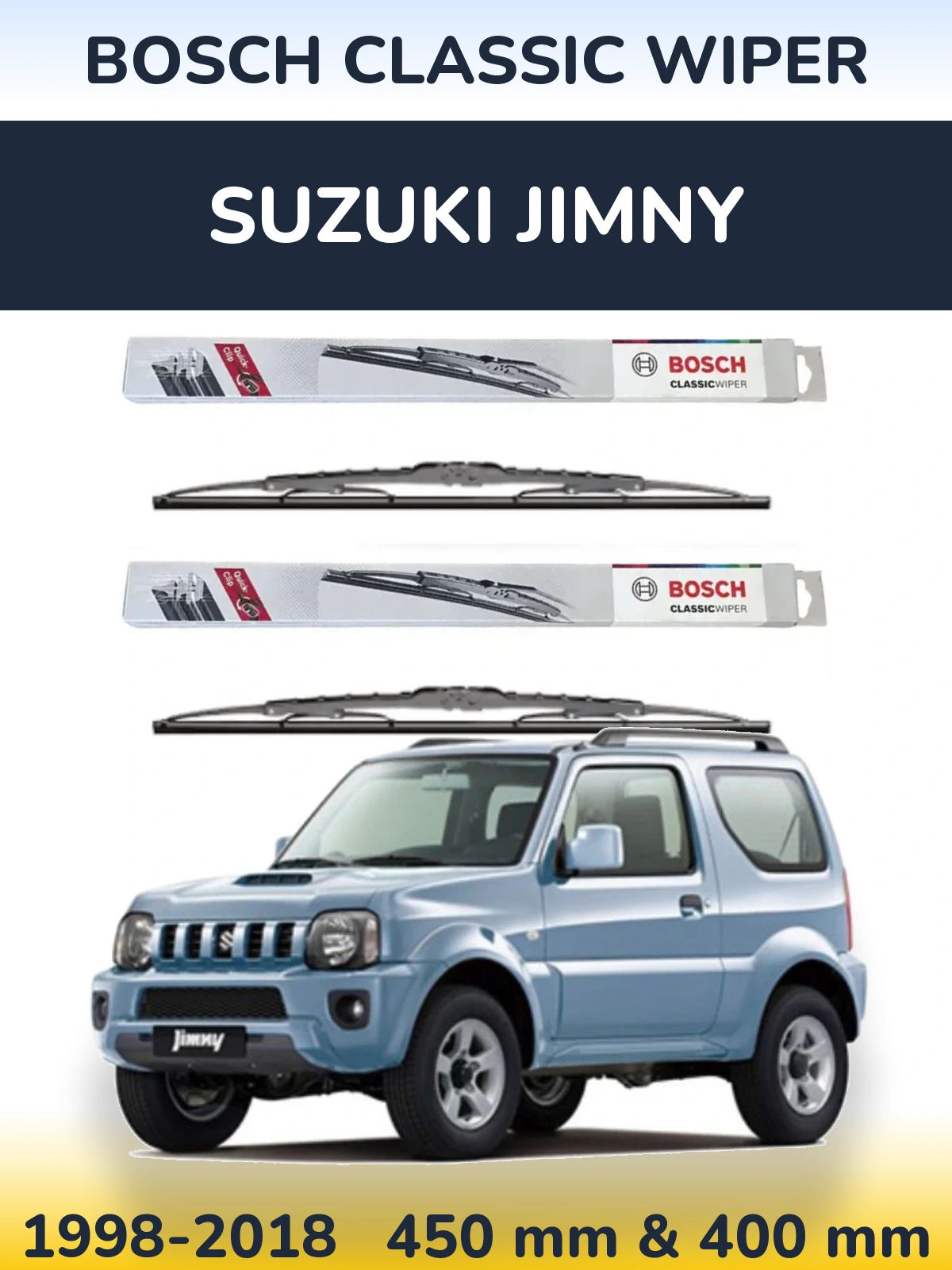 Front wiper blade set BOSCH Classic Wiper 450 & 400 mm for Suzuki Jimny 1998-2018