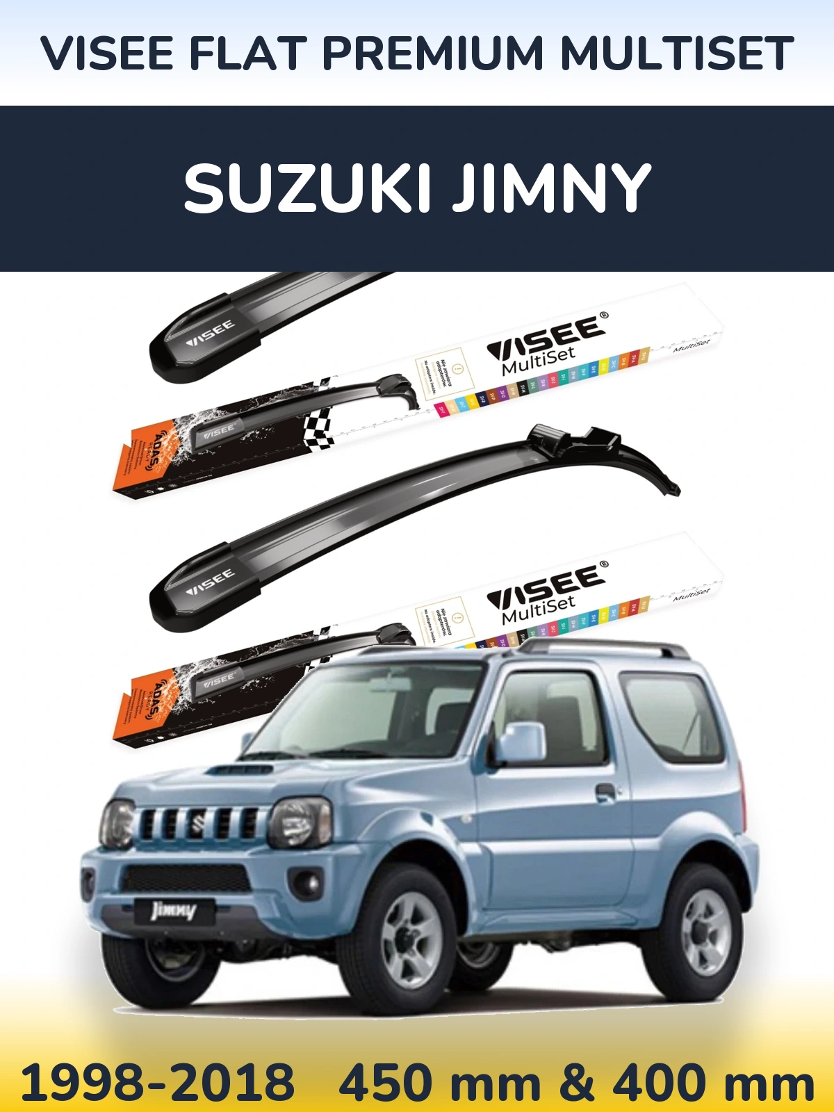 Front wiper blade set VISEE FLAT PREMIUM MultiSet 450 & 400 mm for Suzuki Jimny 1998-2018
