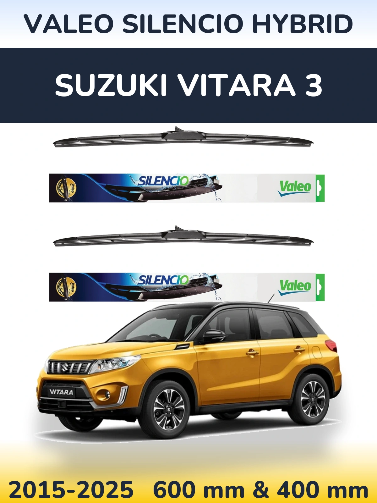 Комплект передних дворников Valeo Silencio Hybrid 600 & 400 мм для Suzuki Vitara 3 2015-2025