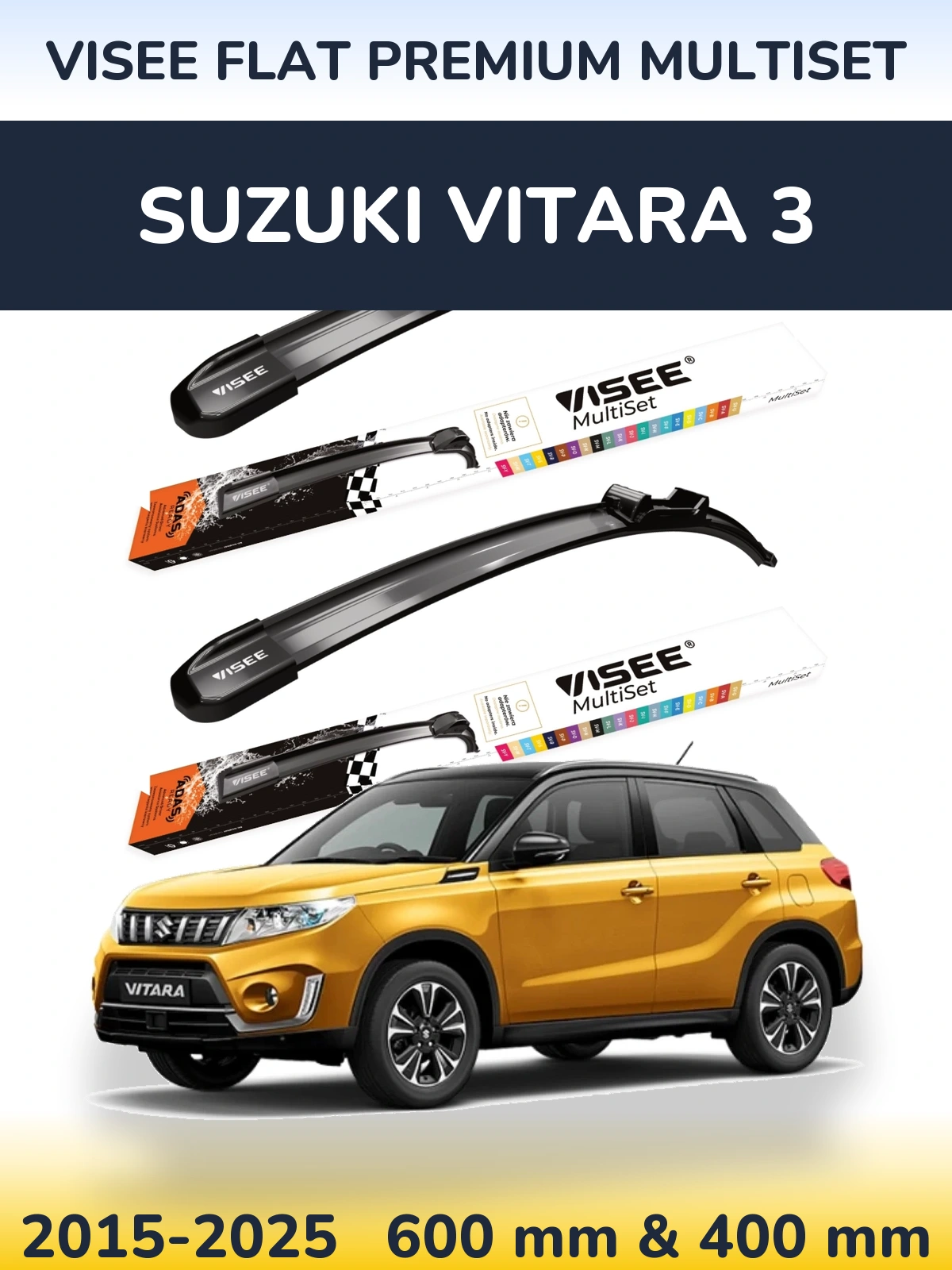 Front wiper blade set VISEE FLAT PREMIUM MultiSet 600 & 400 mm for Suzuki Vitara 3 2015-2025