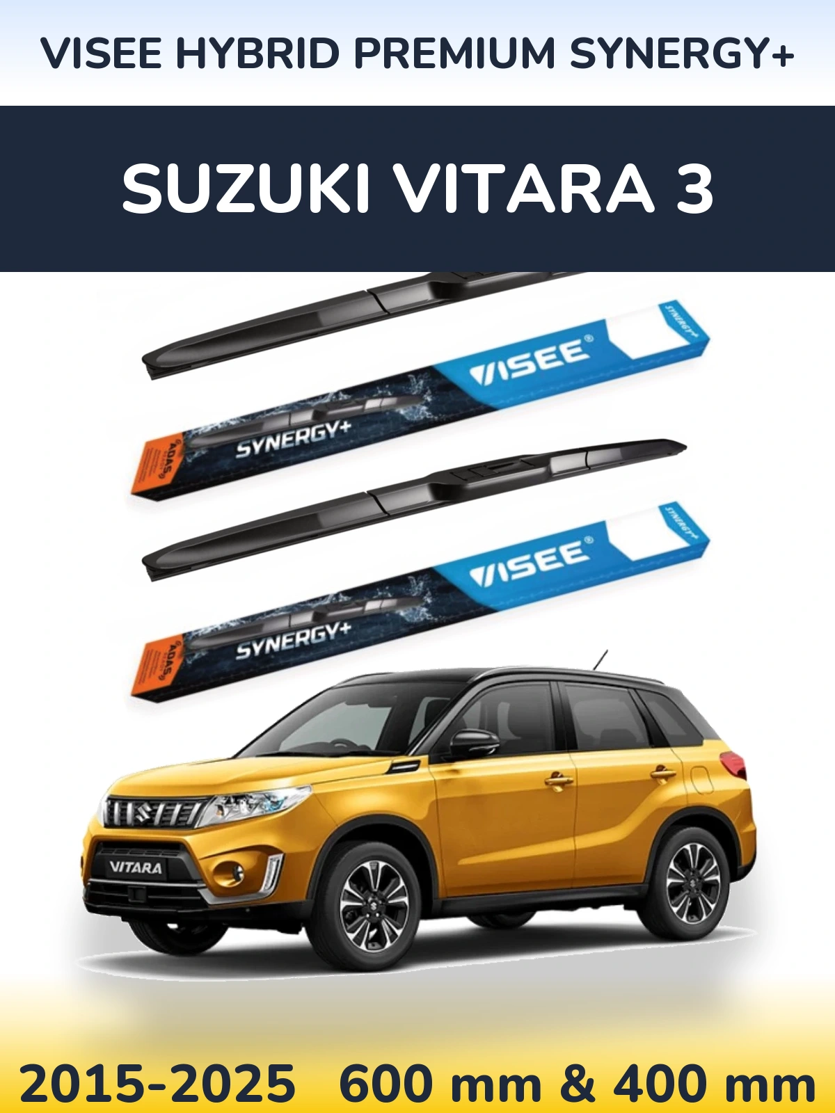 Front wiper blade set VISEE HYBRID PREMIUM SYNERGY+ 600 & 400 mm for Suzuki Vitara 3 2015-2025