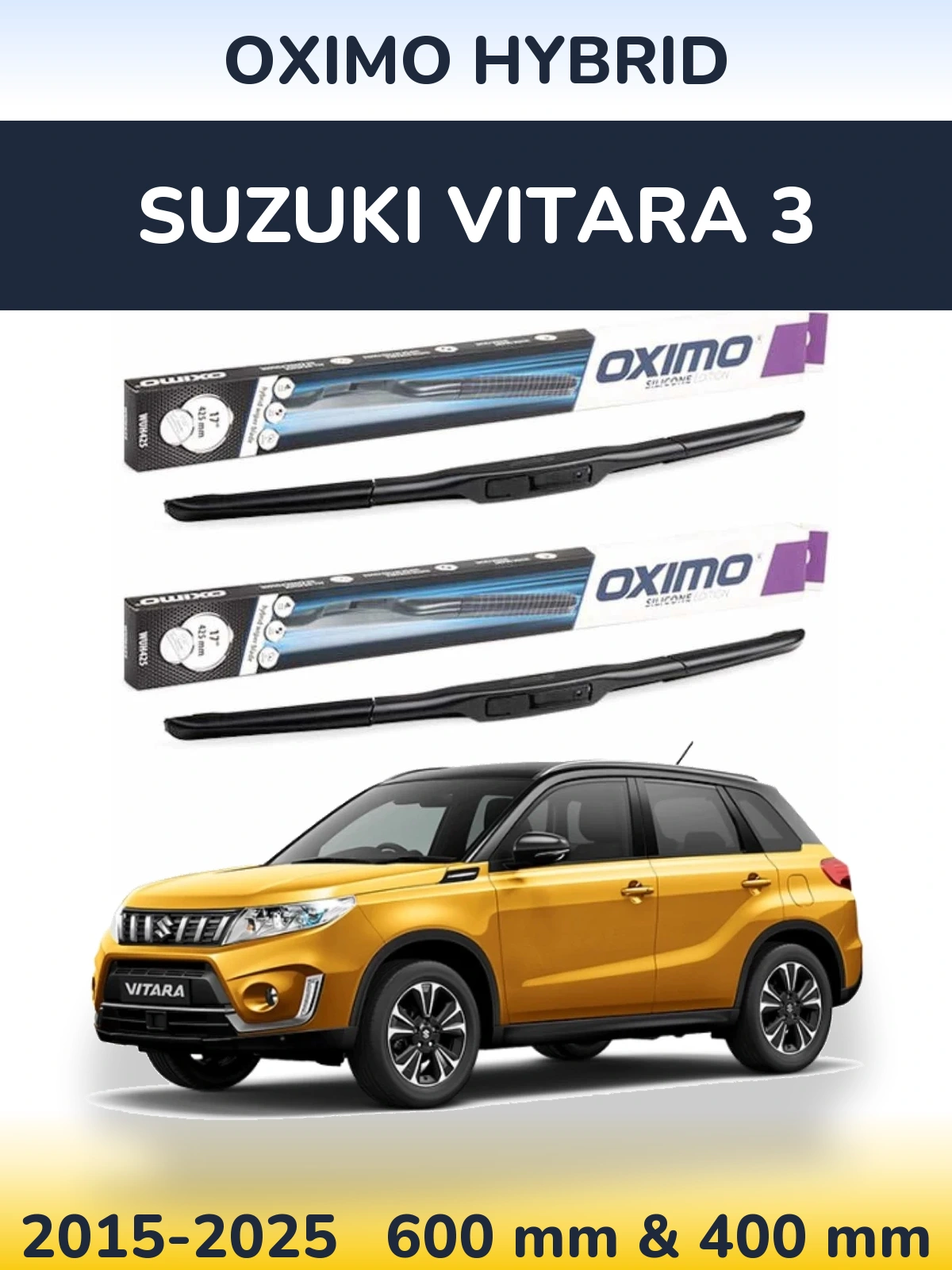 Комплект передніх щіток Oximo Hybrid 600 & 400 мм для Suzuki Vitara 3 2015-2025
