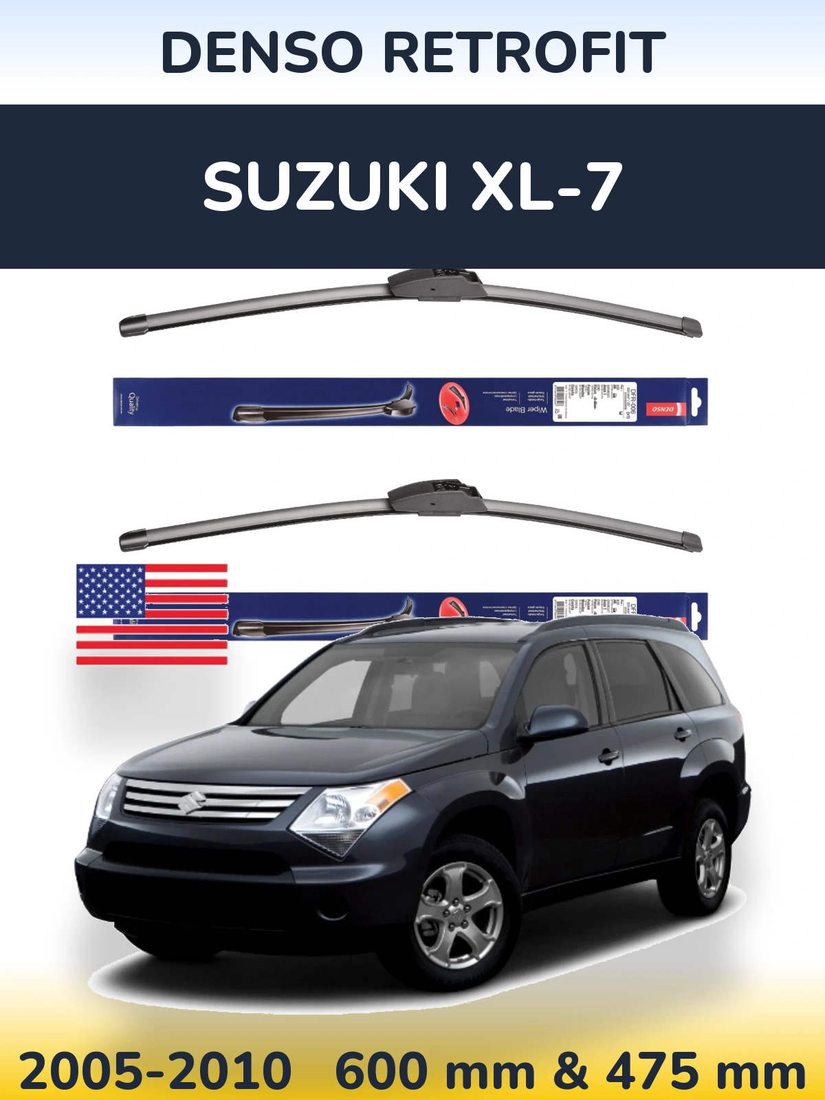 Front wiper blade set Denso Retrofit 600 & 475 mm for Suzuki XL-7 2005-2010