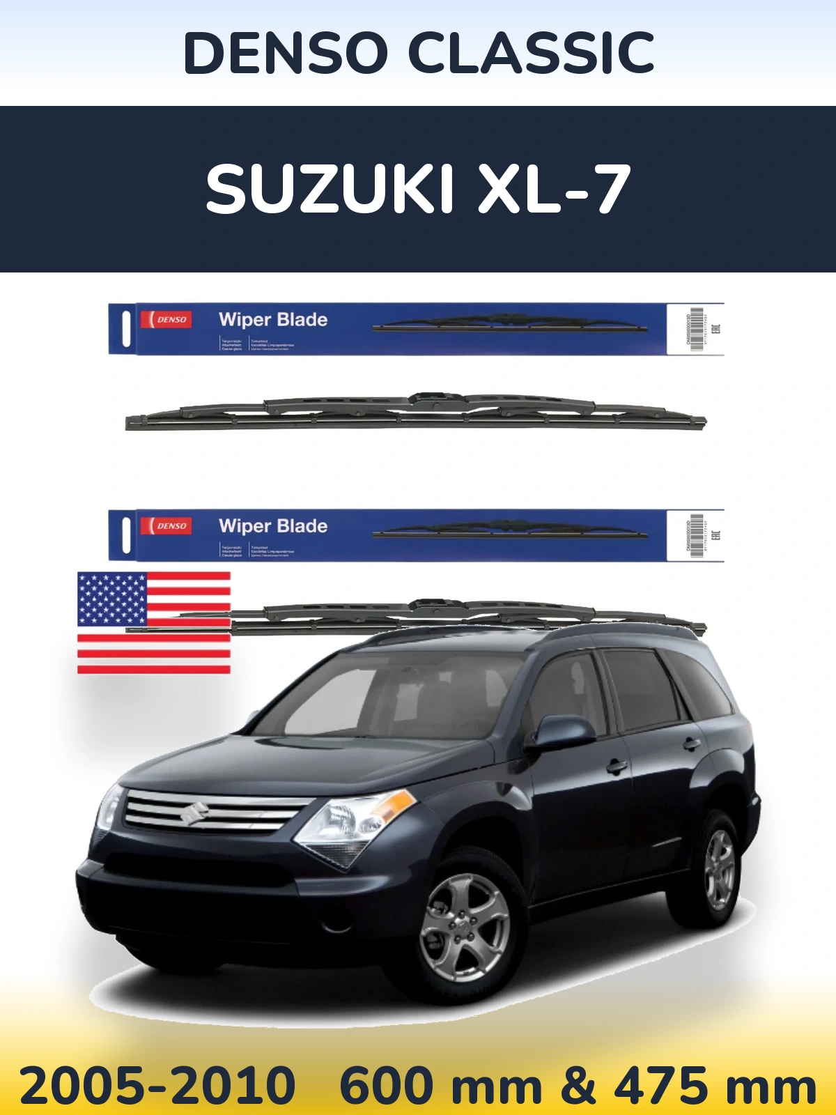 Front wiper blade set Denso Classic 600 & 475 mm for Suzuki XL-7 2005-2010