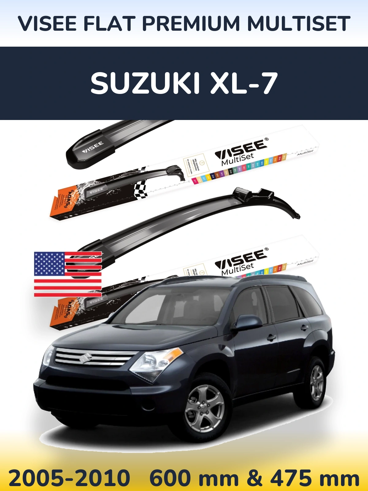 Front wiper blade set VISEE FLAT PREMIUM MultiSet 600 & 475 mm for Suzuki XL-7 2005-2010
