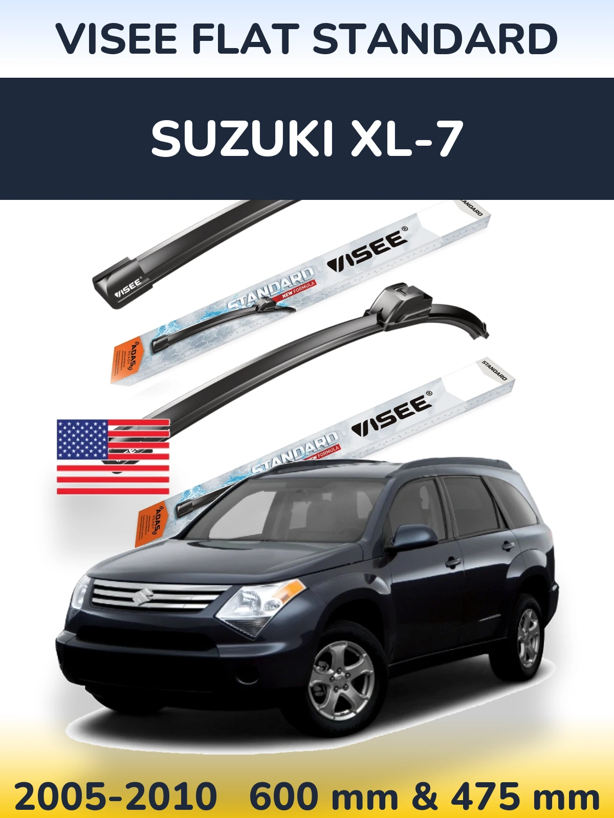 Комплект передних дворников VISEE FLAT STANDARD 600 & 475 мм для Suzuki XL-7 2005-2010