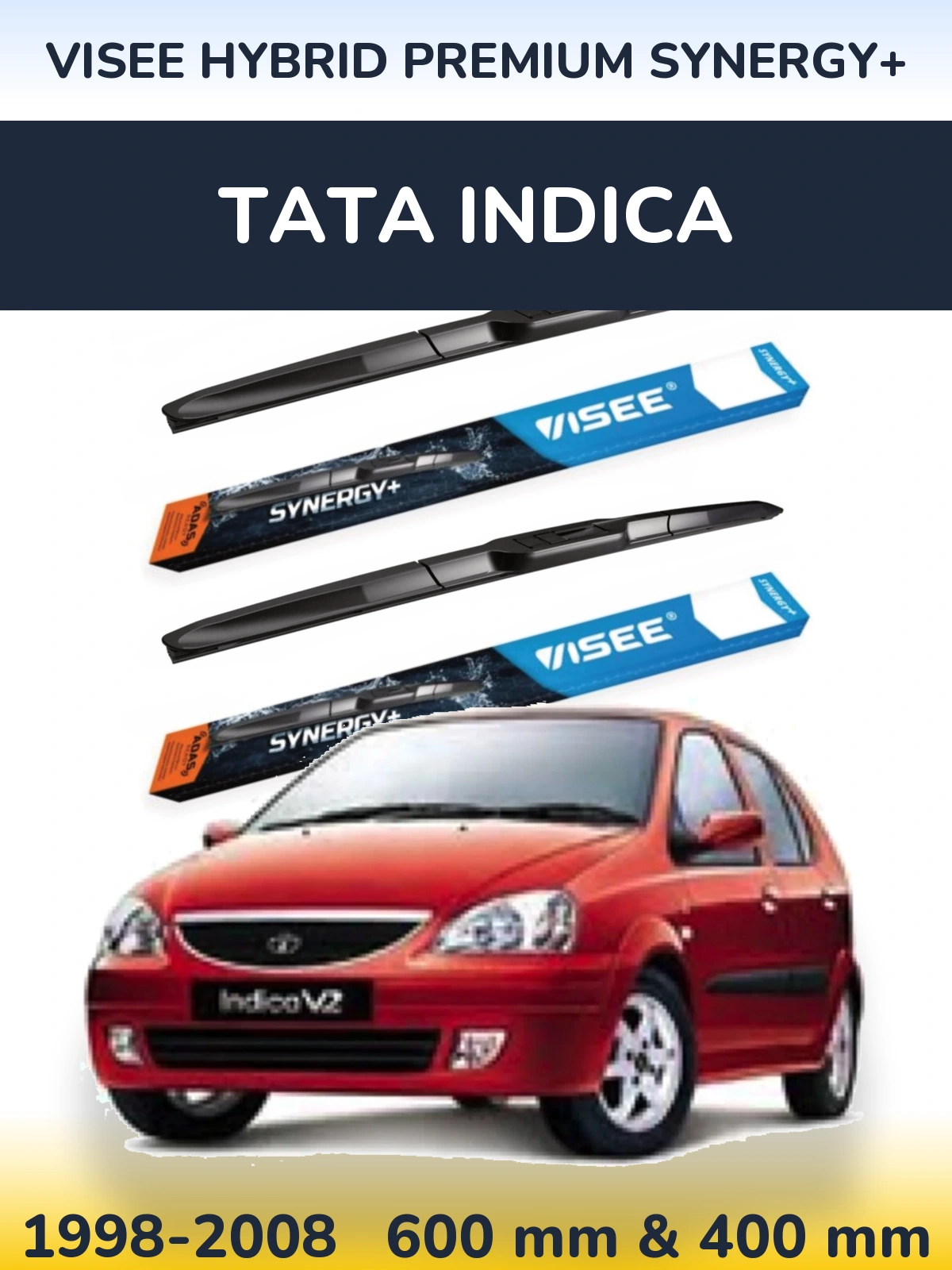 Front wiper blade set VISEE HYBRID PREMIUM SYNERGY+ 600 & 400 mm for Tata Indica 1998-2008